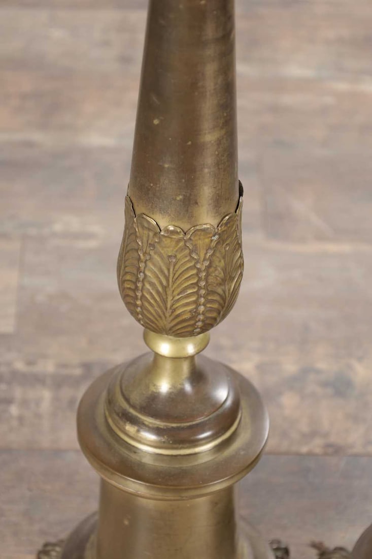 A PAIR OF LARGE BRASS CANDLESTICKS ON PAW FEET - 4