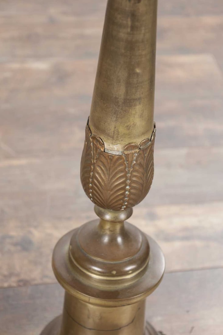 A PAIR OF LARGE BRASS CANDLESTICKS ON PAW FEET - 7