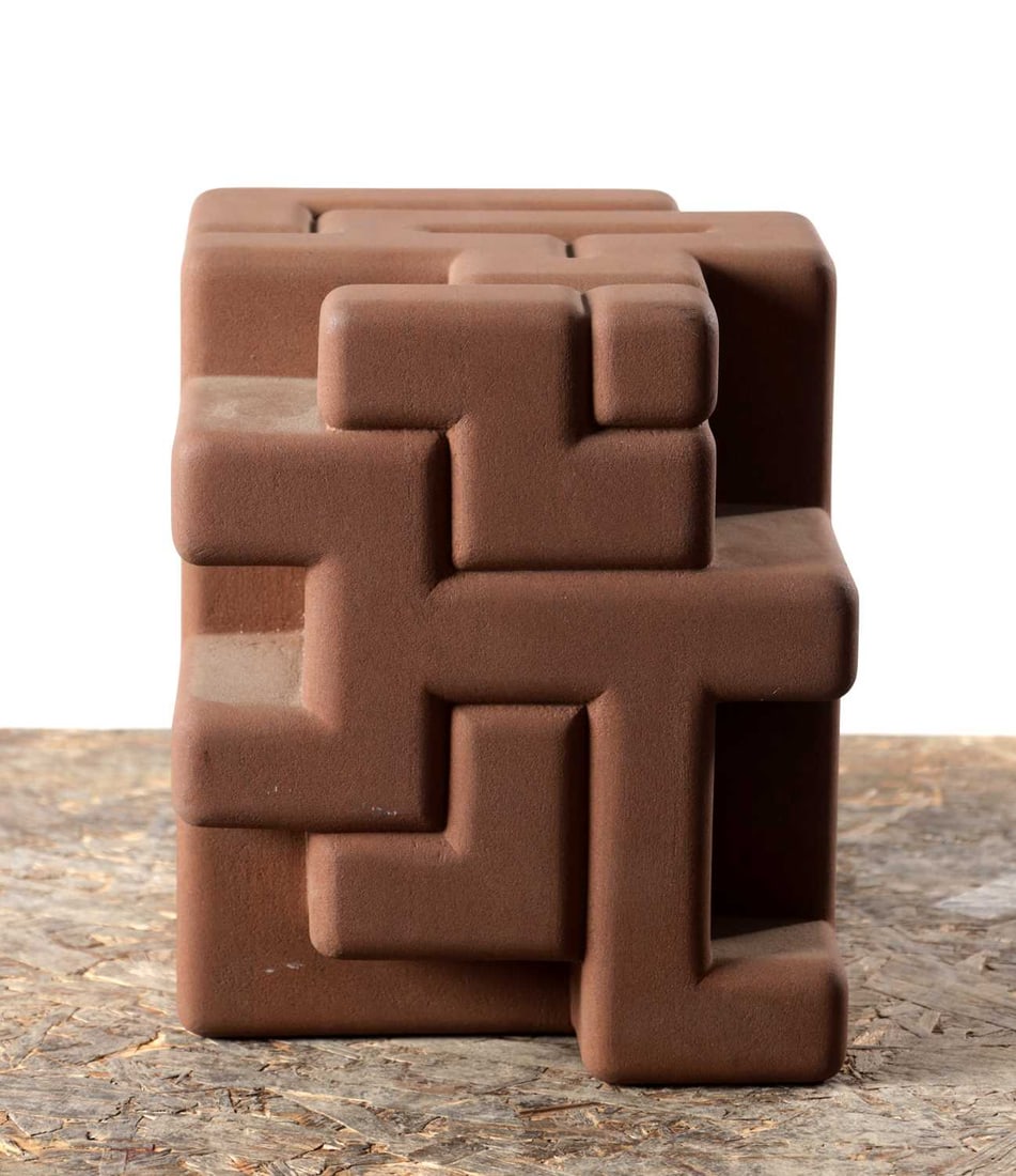 RICHARD PERRY MRSS A RED STONE CUBOID SCULPTURE (SIX SIDES TO A CUBE 2) - 2