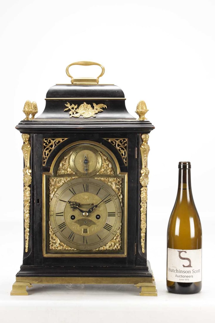 FRANCIS WELLS, LONDON. A GEORGE III ORMOLU MOUNTED EBONISED QUARTER REPEATING BRACKET CLOCK - 2
