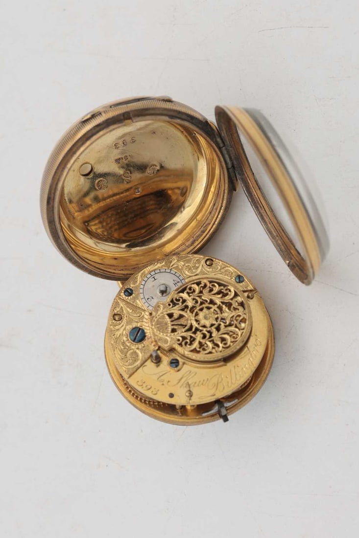 A RARE EARLY 19TH CENTURY ENGLISH SILVER GILT OPEN FACED POCKET WATCH OF LORD NELSON INTEREST - 2