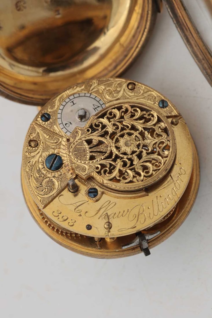 A RARE EARLY 19TH CENTURY ENGLISH SILVER GILT OPEN FACED POCKET WATCH OF LORD NELSON INTEREST - 3