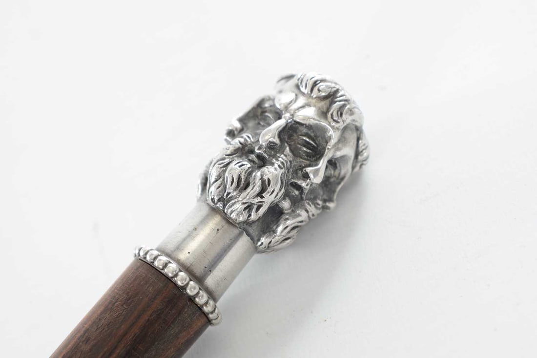 A 19TH CENTURY MALACCA WALKING CANE WITH SILVER JANUS HANDLE - 4