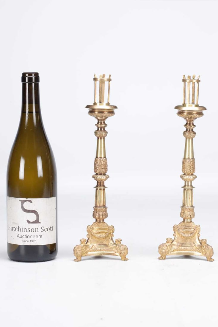 A PAIR OF 19TH CENTURY GILT BRONZE CANDLESTICKS - 2