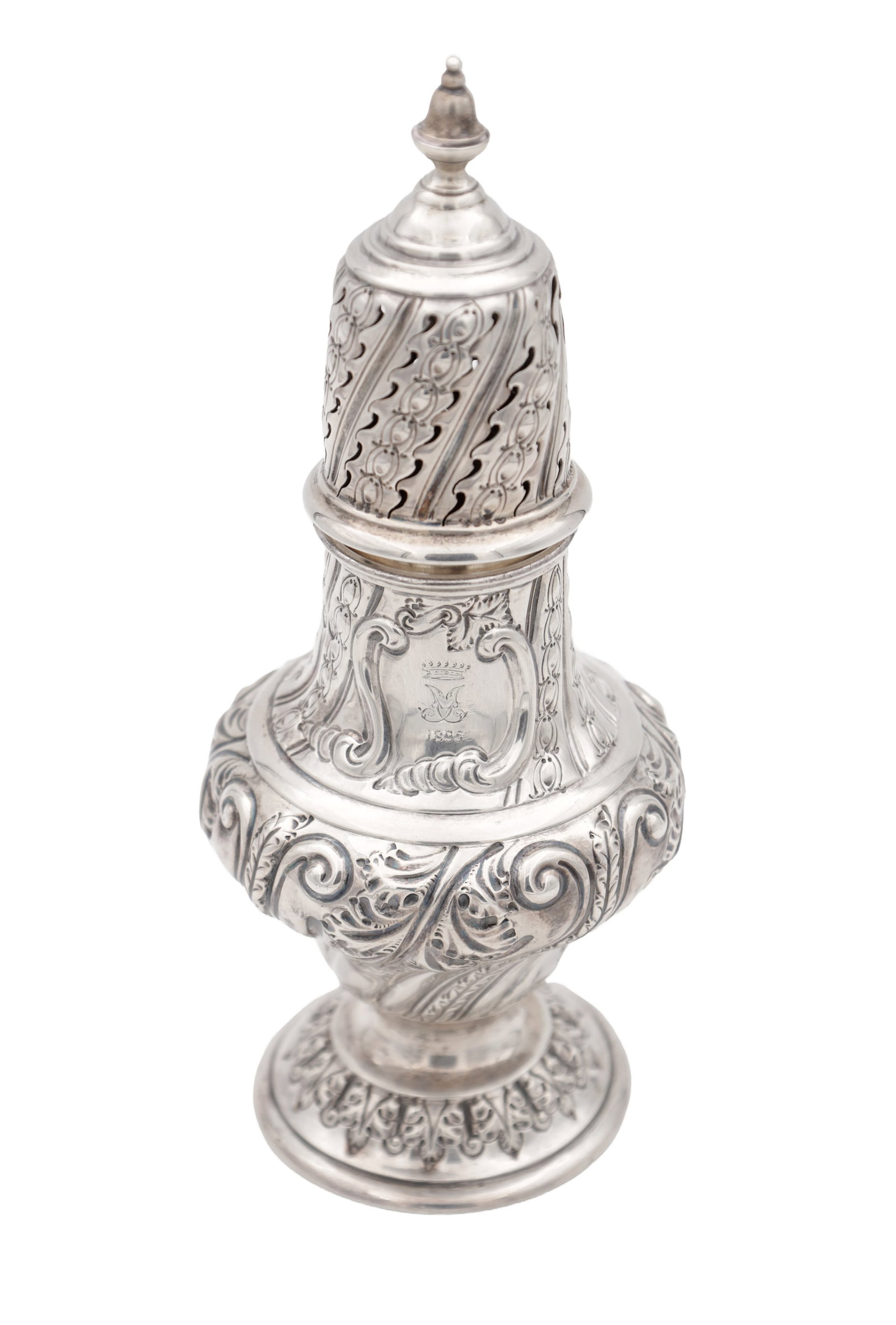 A LATE 19TH CENTURY ENGLISH SILVER CASTER (1 of 5)