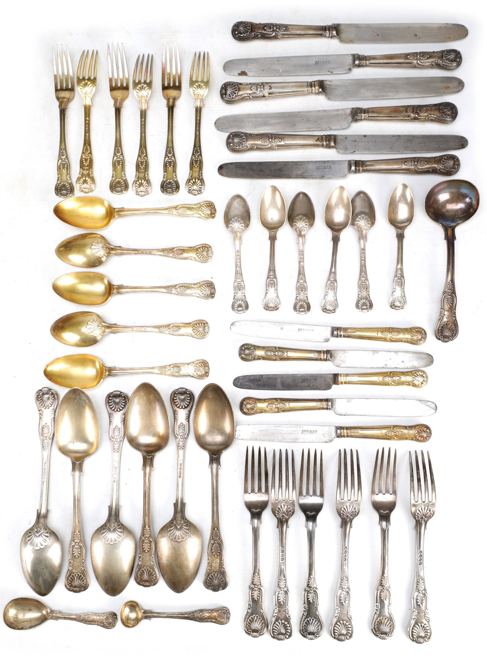 A COLLECTION OF GEORGIAN ENGLISH SILVER KING'S PATTERN FLATWARE AND CUTLERY (1 of 18)