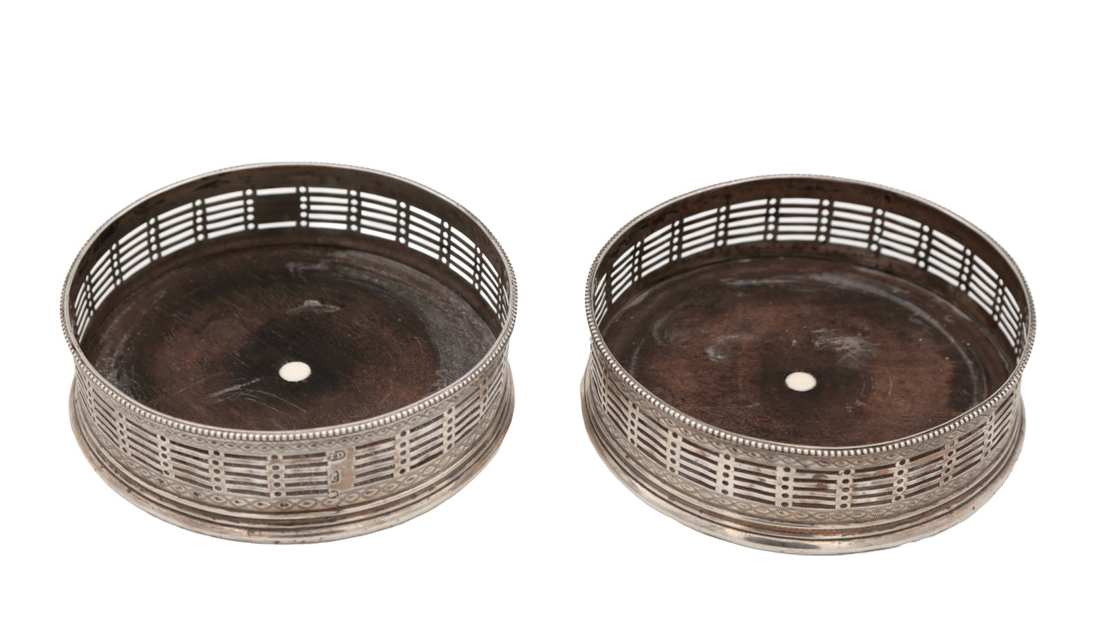 A PAIR OF GEORGE III ENGLISH SILVER WINE COASTERS (1 of 6)