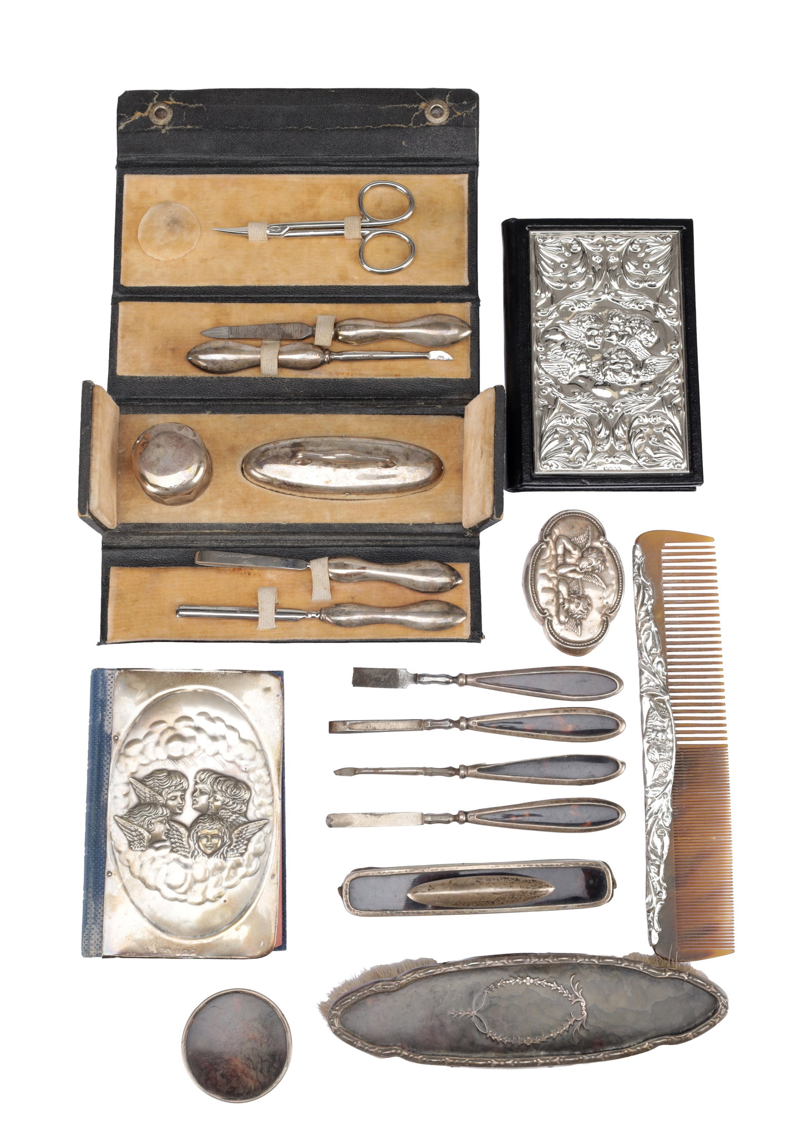 A COLLECTION OF LATE 19TH TO EARLY 20TH CENTURY ENGLISH SILVER-MOUNTED TOILET AND STATIONERY ITEMS (1 of 11)