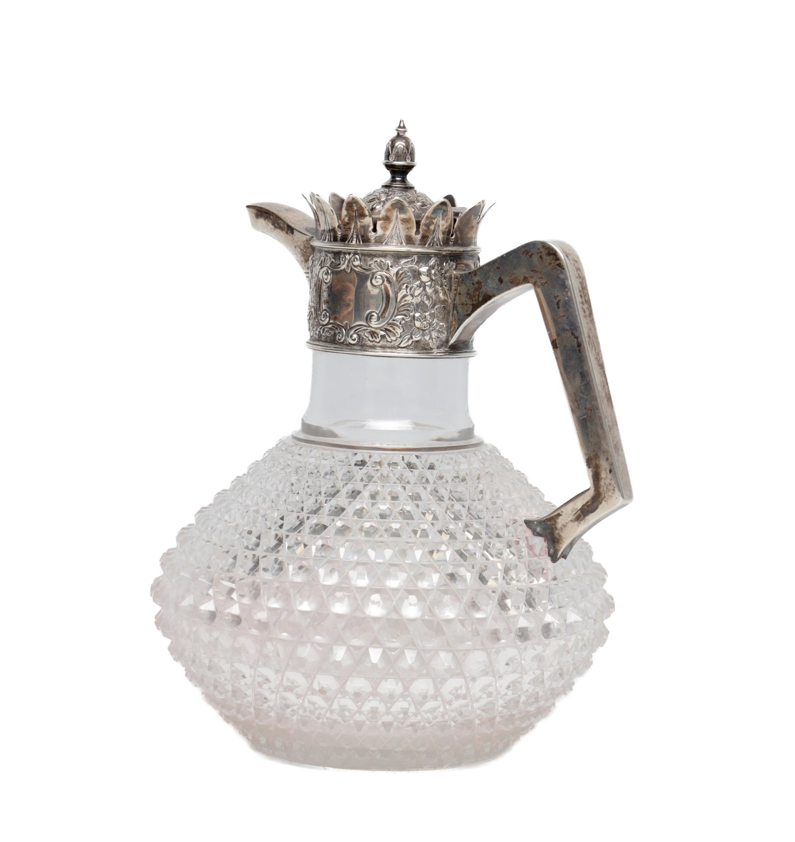 A VICTORIAN ENGLISH SILVER MOUNTED CUT GLASS CLARET JUG (1 of 8)