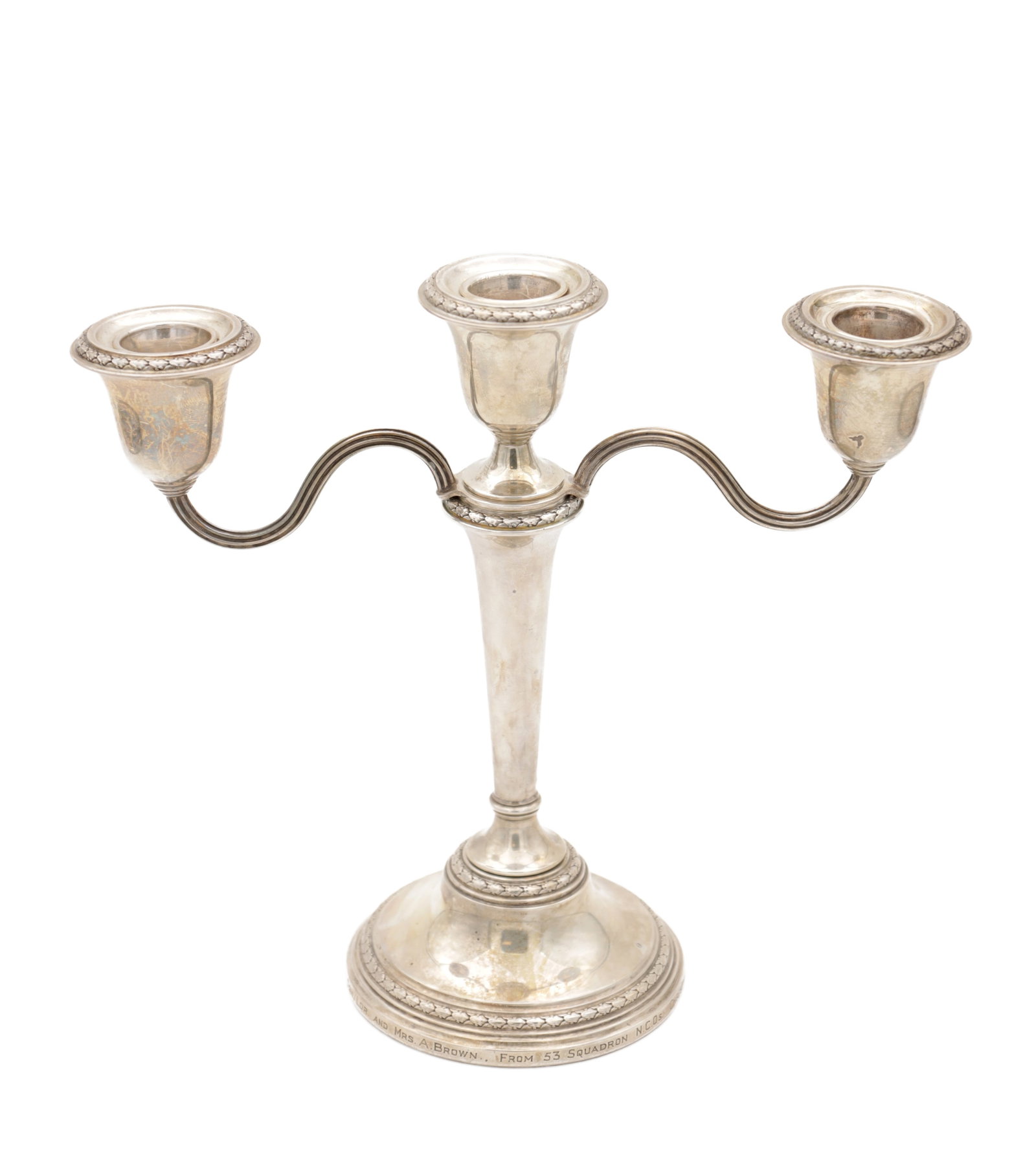 A SILVER THREE BRANCH CANDELABRA (1 of 10)