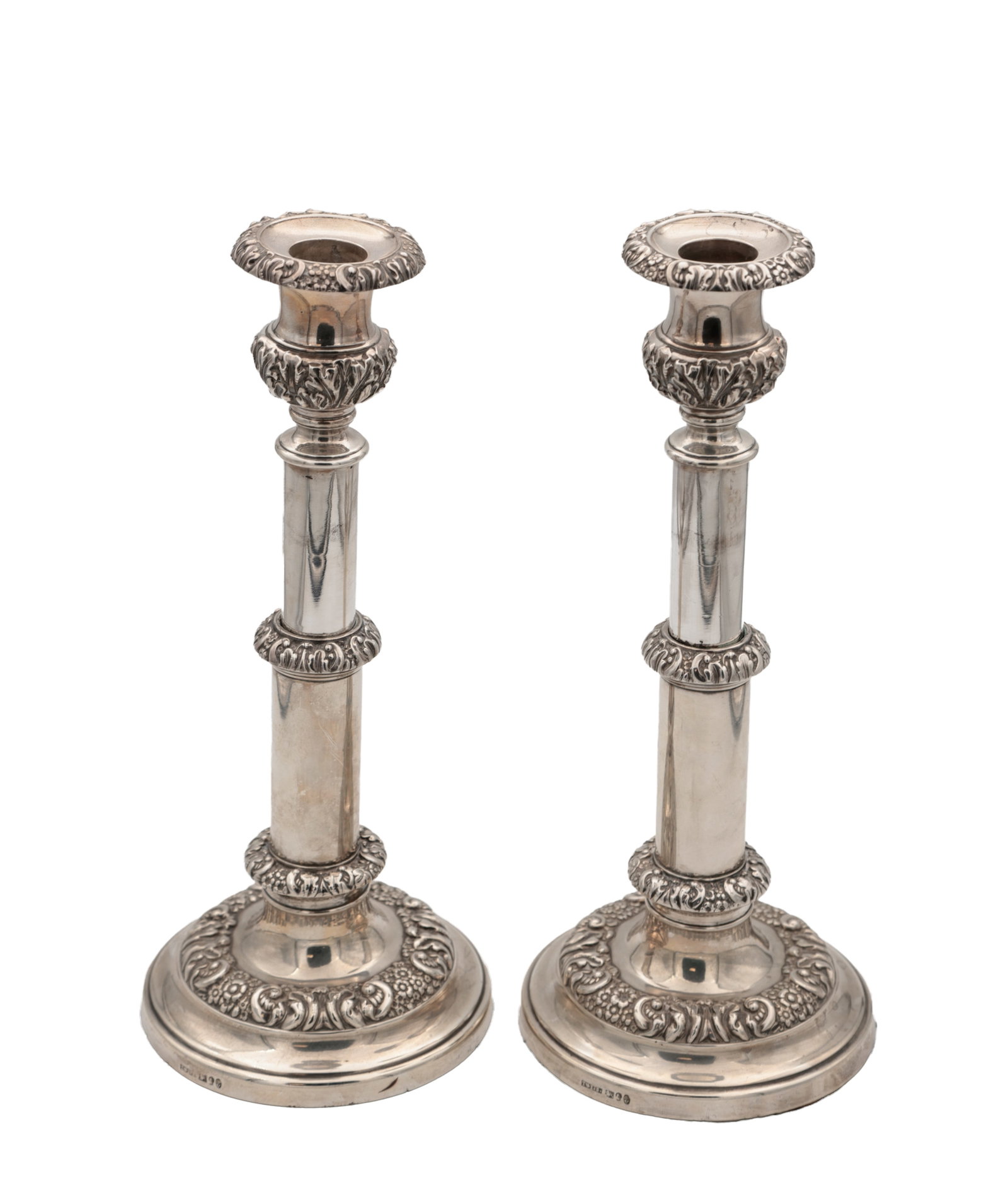 A PAIR OF GEORGE III ENGLISH SILVER TELESCOPIC CANDLESTICKS (1 of 6)