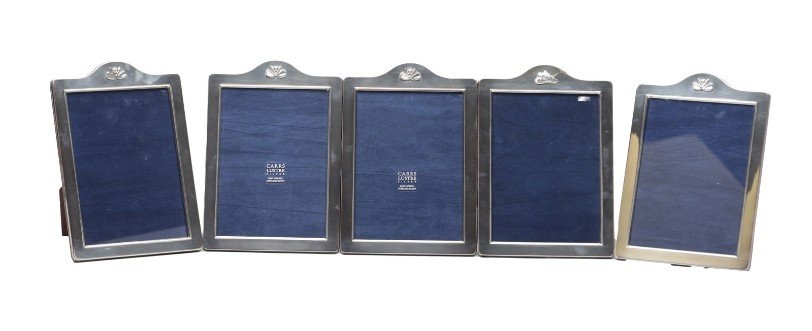 A COLLECTION OF FIVE CARRS SILVER PICTURE FRAMES (1 of 2)