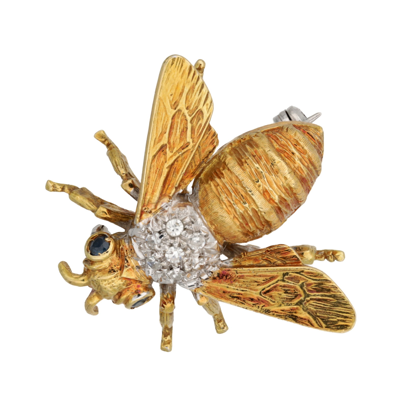 AN 18CT YELLOW GOLD DIAMOND AND SAPPHIRE BEE PIN BROOCH (1 of 2)