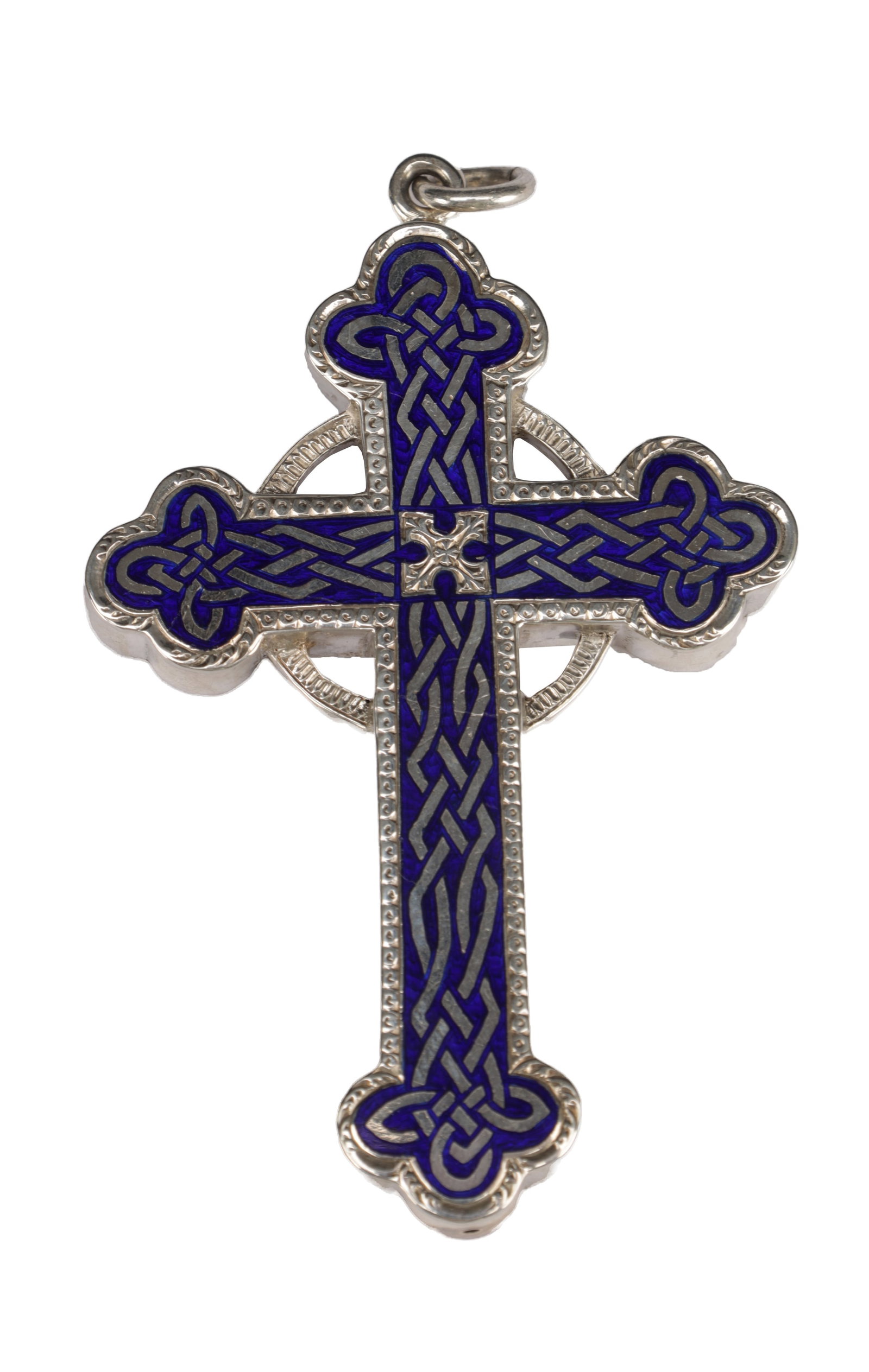 A 20TH CENTURY SILVER METAL AND ENAMEL CELTIC CROSS PENDANT (1 of 5)