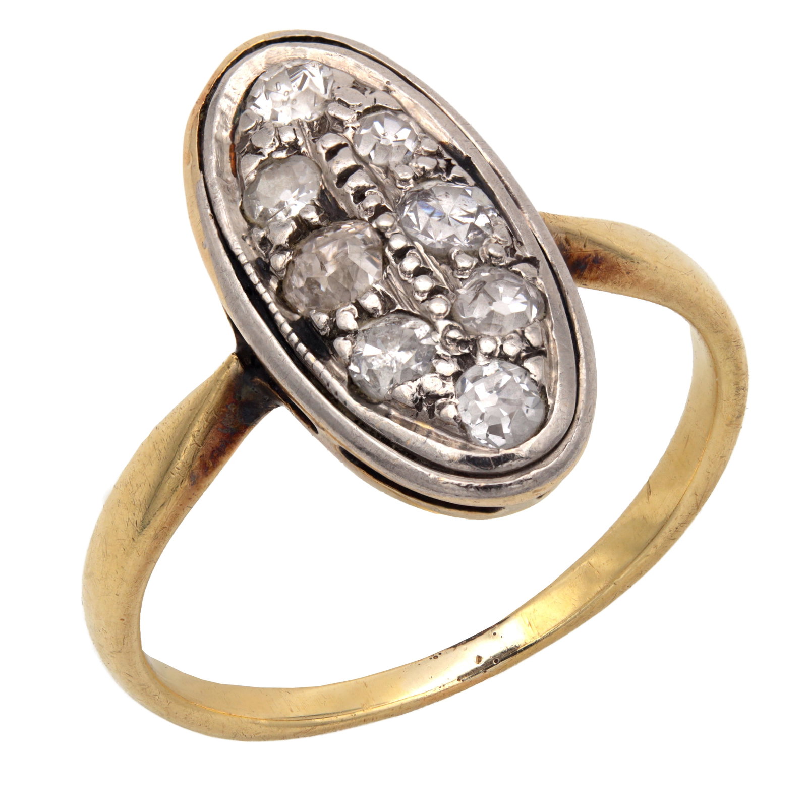 A 14CT YELLOW GOLD AND DIAMOND OVAL PAVE RING (1 of 1)