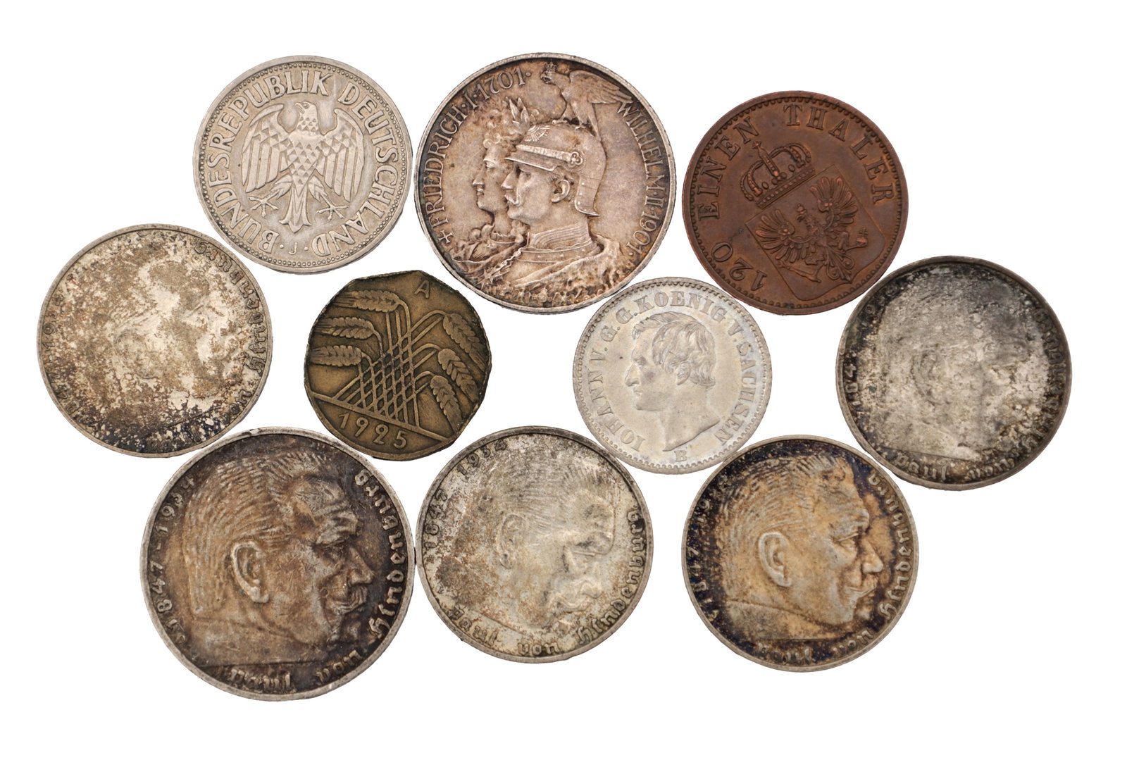 A COLLECTION OF TEN GERMAN COINS (1 of 2)