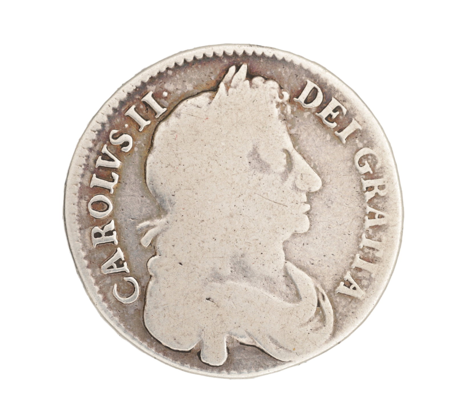 A 1676 ENGLISH SILVER CHARLES II HALF CROWN (1 of 2)