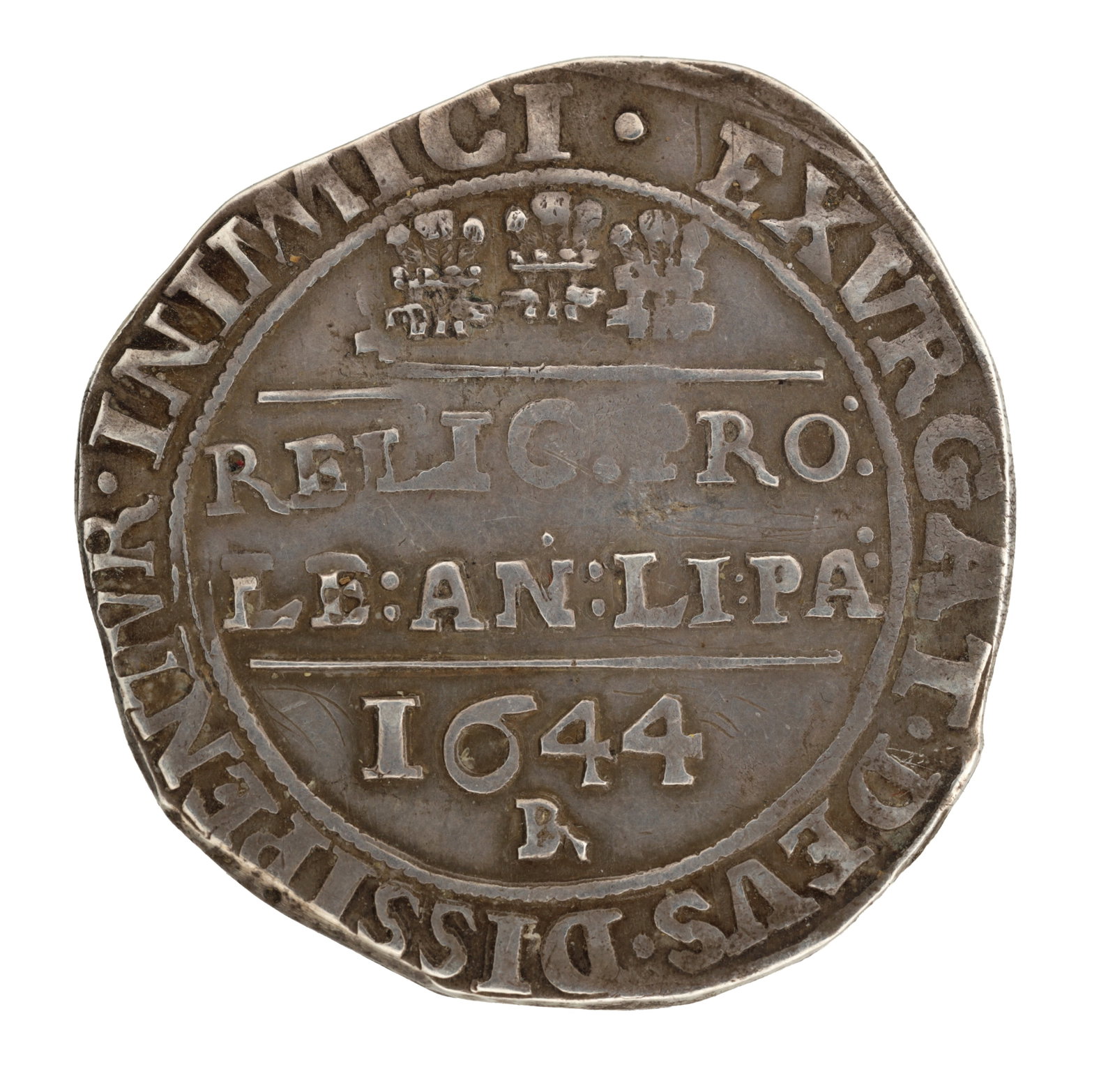 A 1644 CHARLES I SILVER HALFCROWN, BRISTOL MINT (1 of 2)