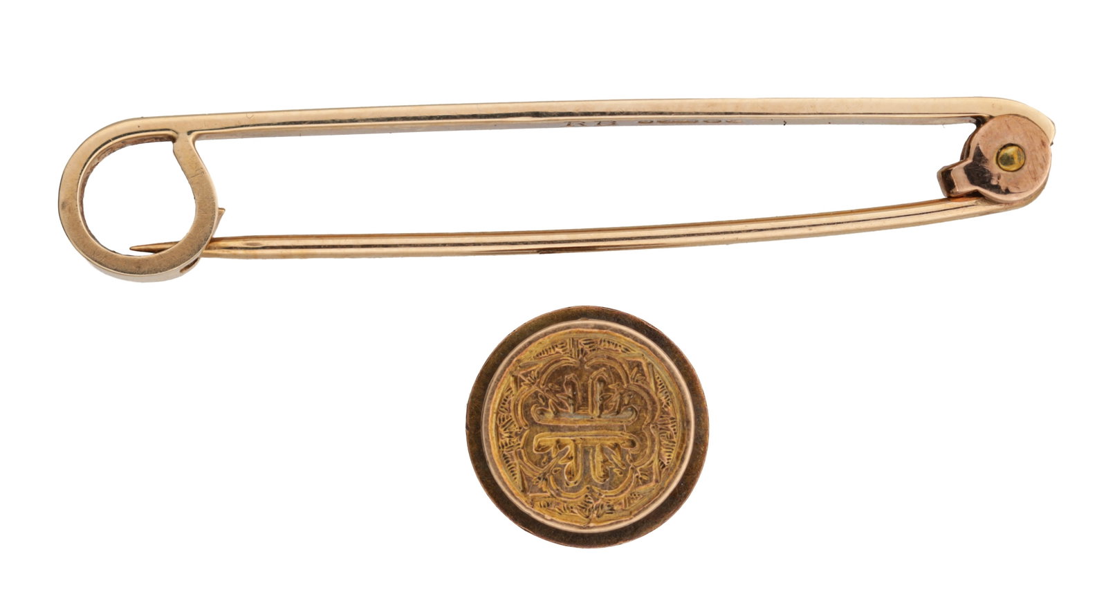 A 15CT GOLD SHIRT STUD AND A 9CT GOLD SAFETY PIN (1 of 3)