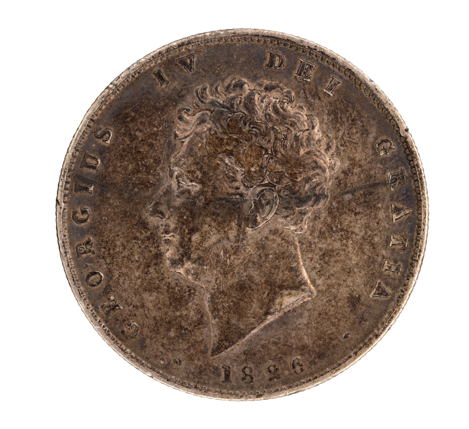 AN 1826 ENGLISH SILVER GEORGE IV BARE HEAD HALF-CROWN (1 of 2)