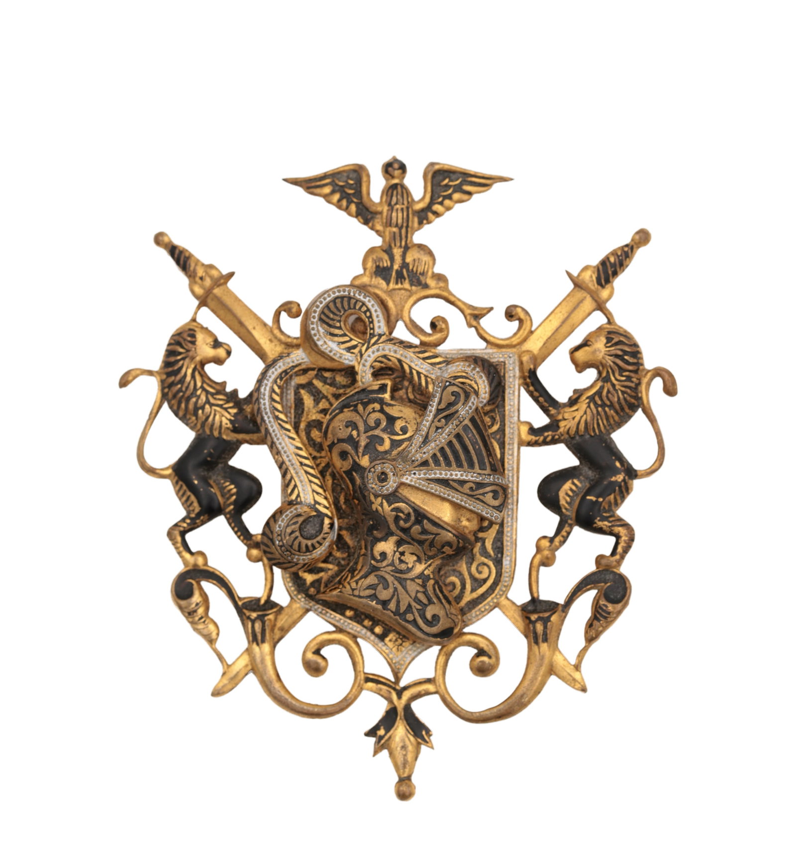 A 20TH CENTURY GOLD METAL HERALDIC BROOCH (1 of 5)