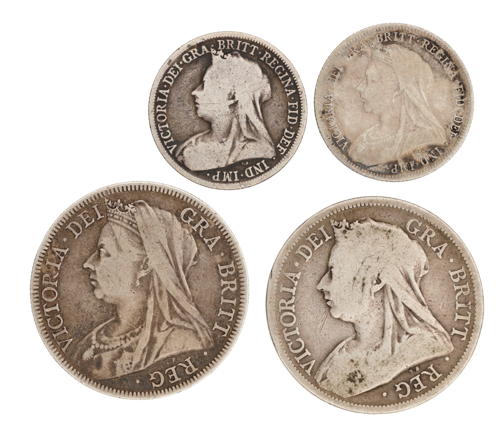 FOUR QUEEN VICTORIA ENGLISH SILVER COINS (1 of 2)