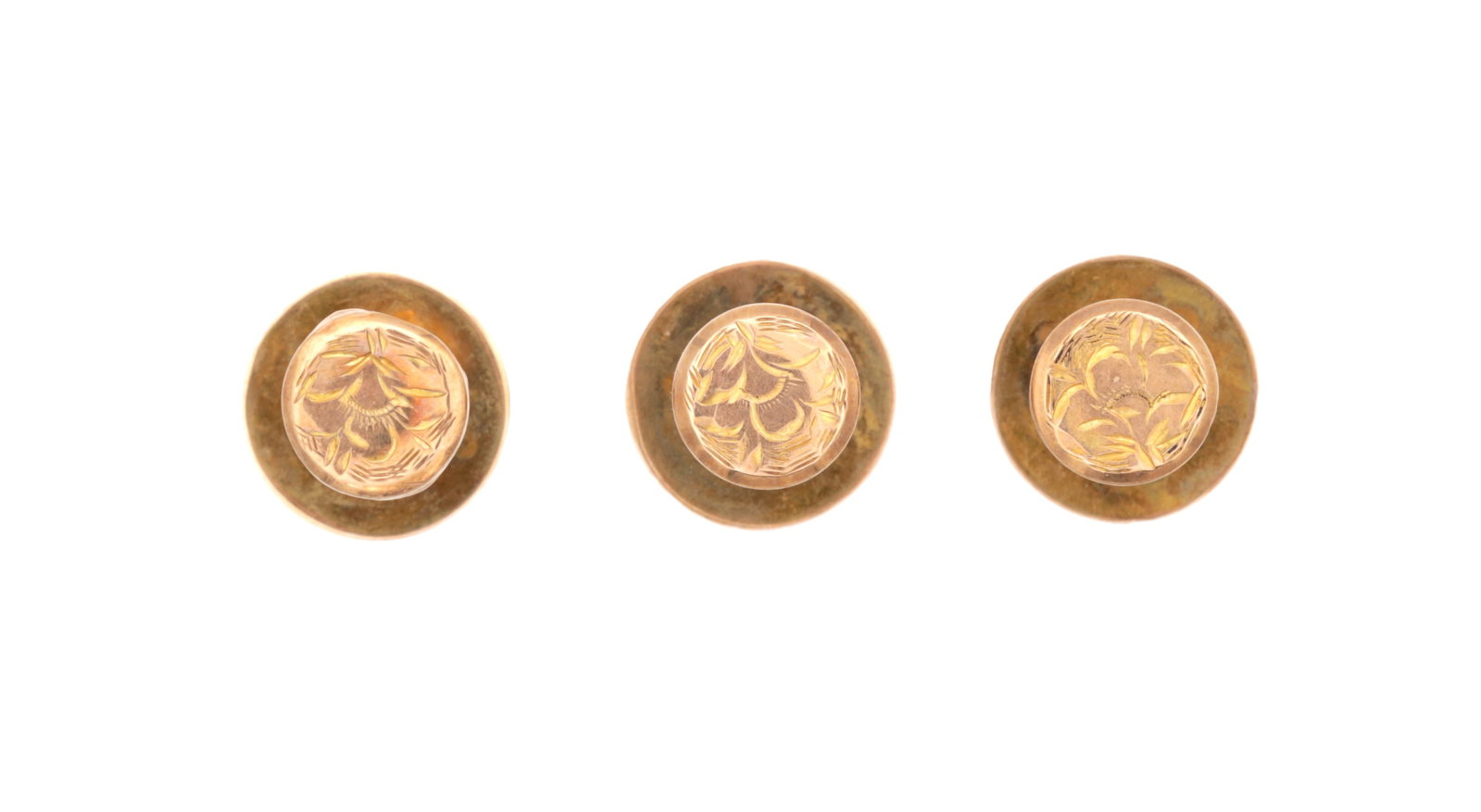 A SET OF THREE LATE 19TH CENTURY ENGLISH 9CT GOLD STUDS (1 of 2)