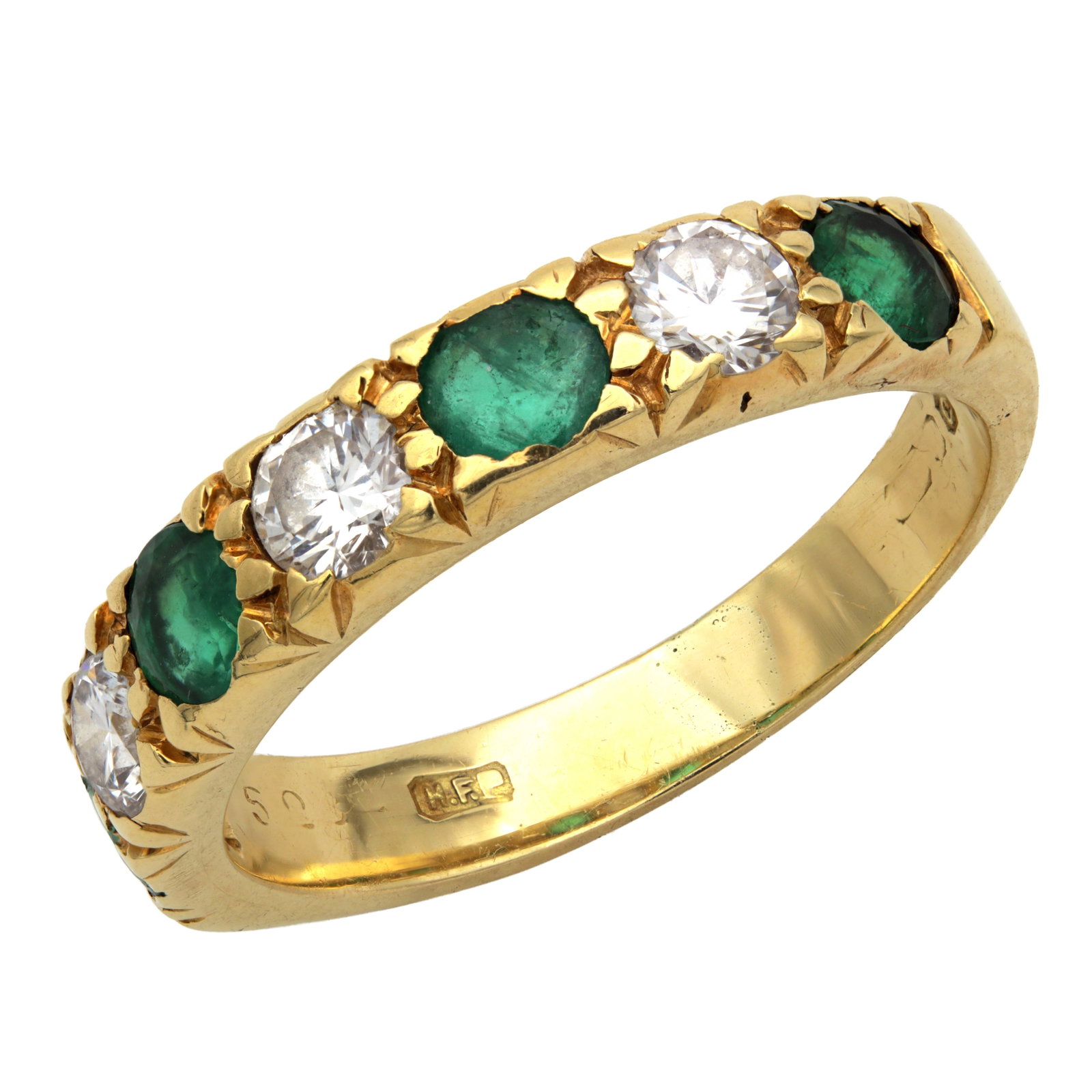 A 14CT YELLOW GOLD EMERALD AND DIAMOND ETERNITY RING (1 of 1)