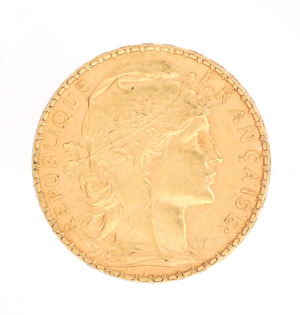 A 1902 FRENCH 20 FRANC GOLD COIN (1 of 2)