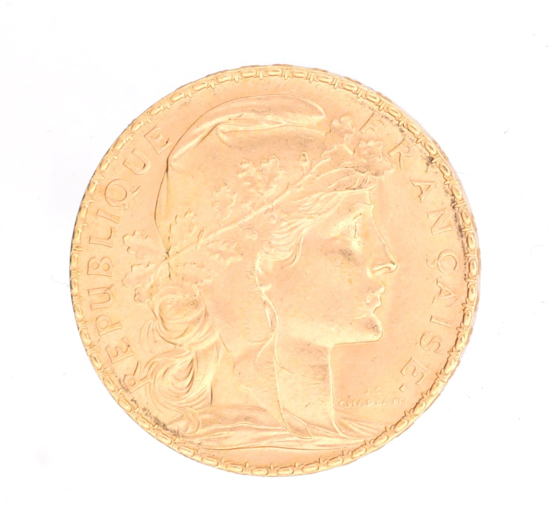 A 1912 FRENCH GOLD 20 FRANC COIN (1 of 2)