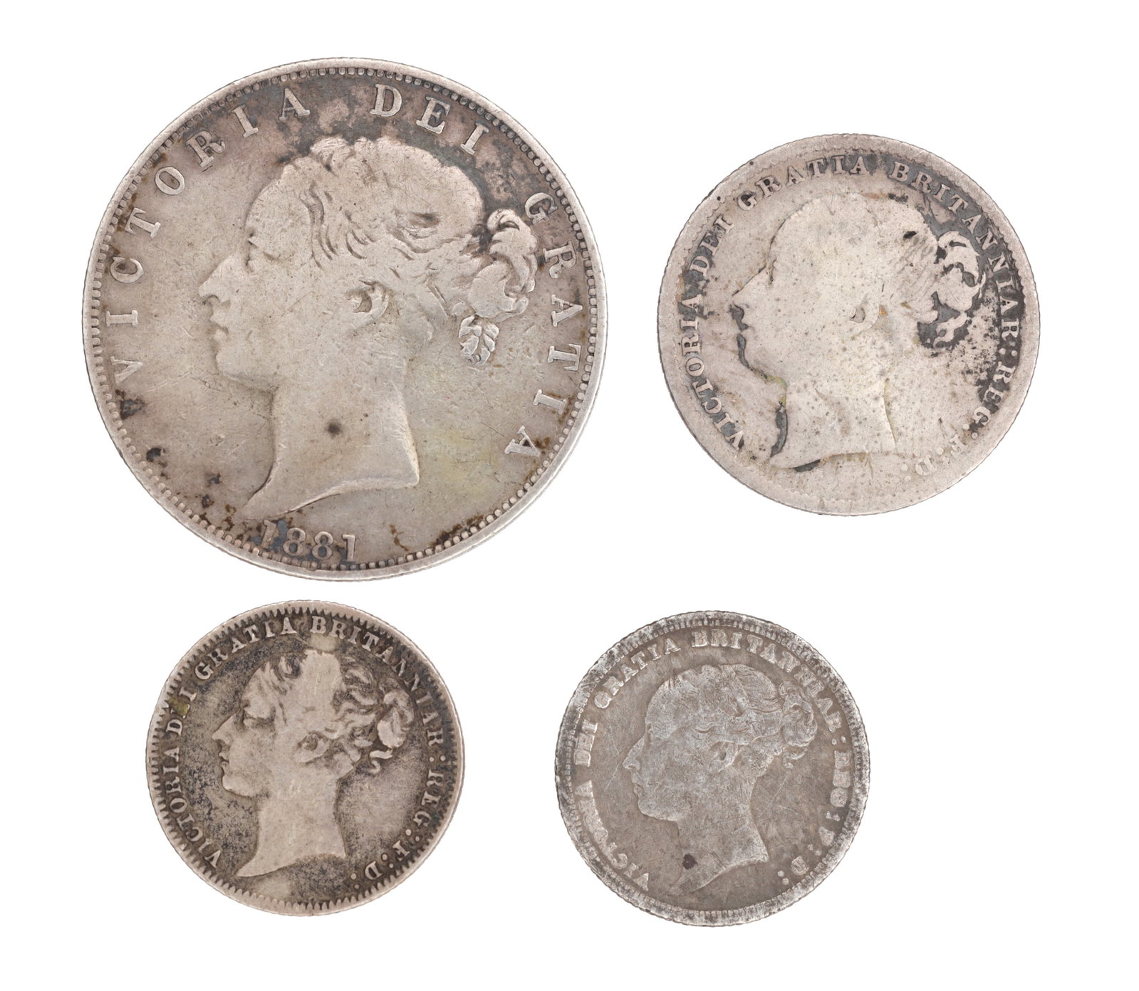 A COLLECTION OF FOUR VICTORIAN SILVER COINS 1877-1881 (1 of 2)