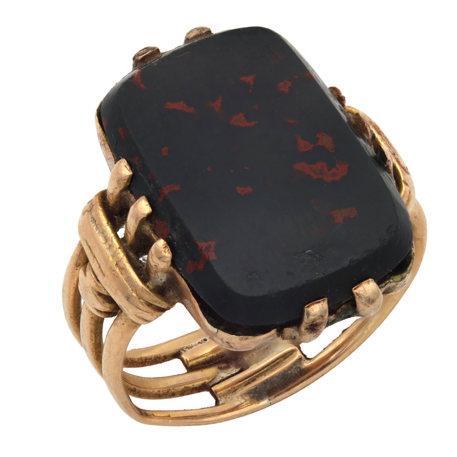 A 14CT YELLOW GOLD AND BLOODSTONE RING (1 of 1)