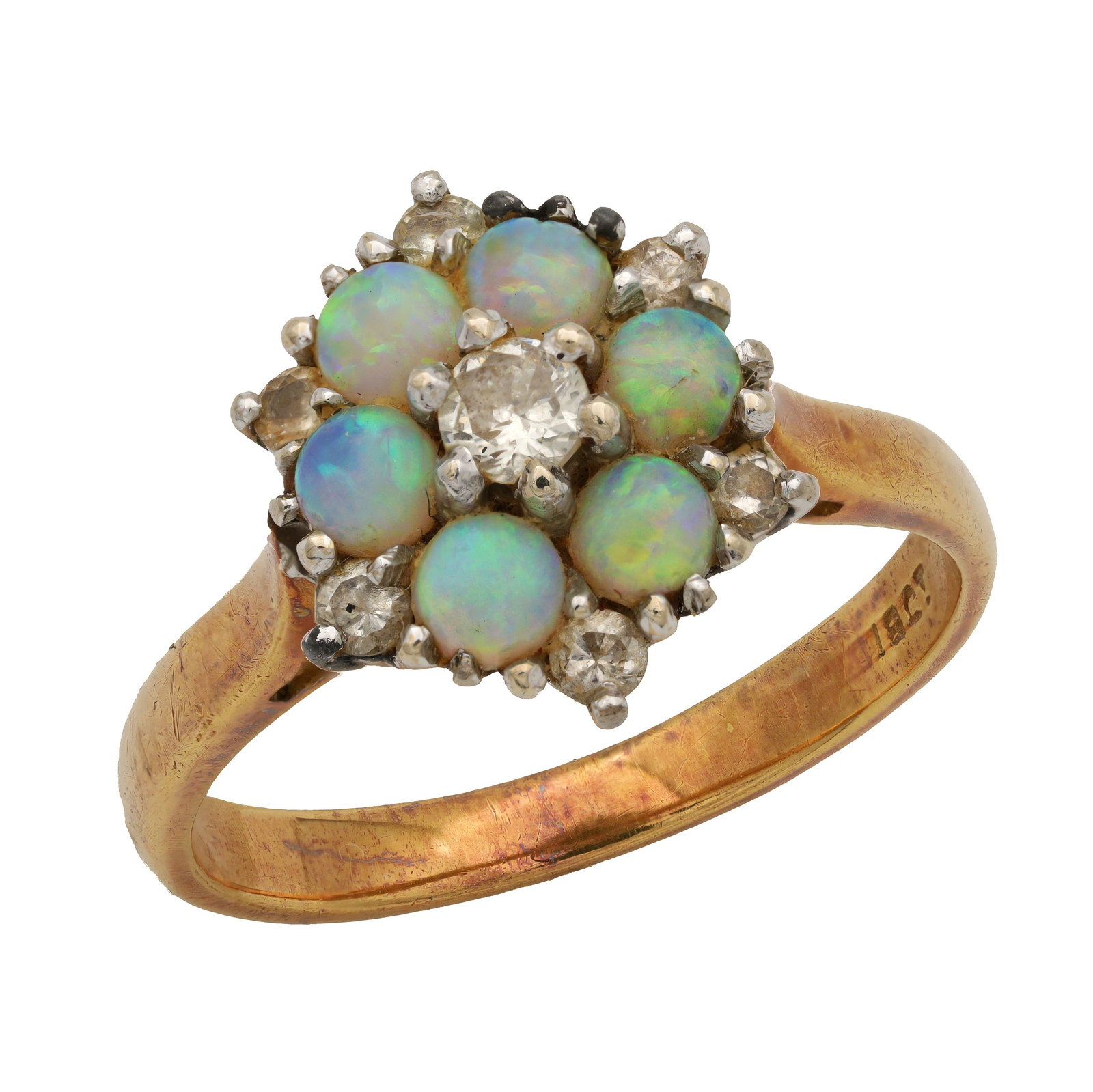 AN 18CT YELLOW GOLD OPAL AND DIAMOND DAISY CLUSTER RING (1 of 1)