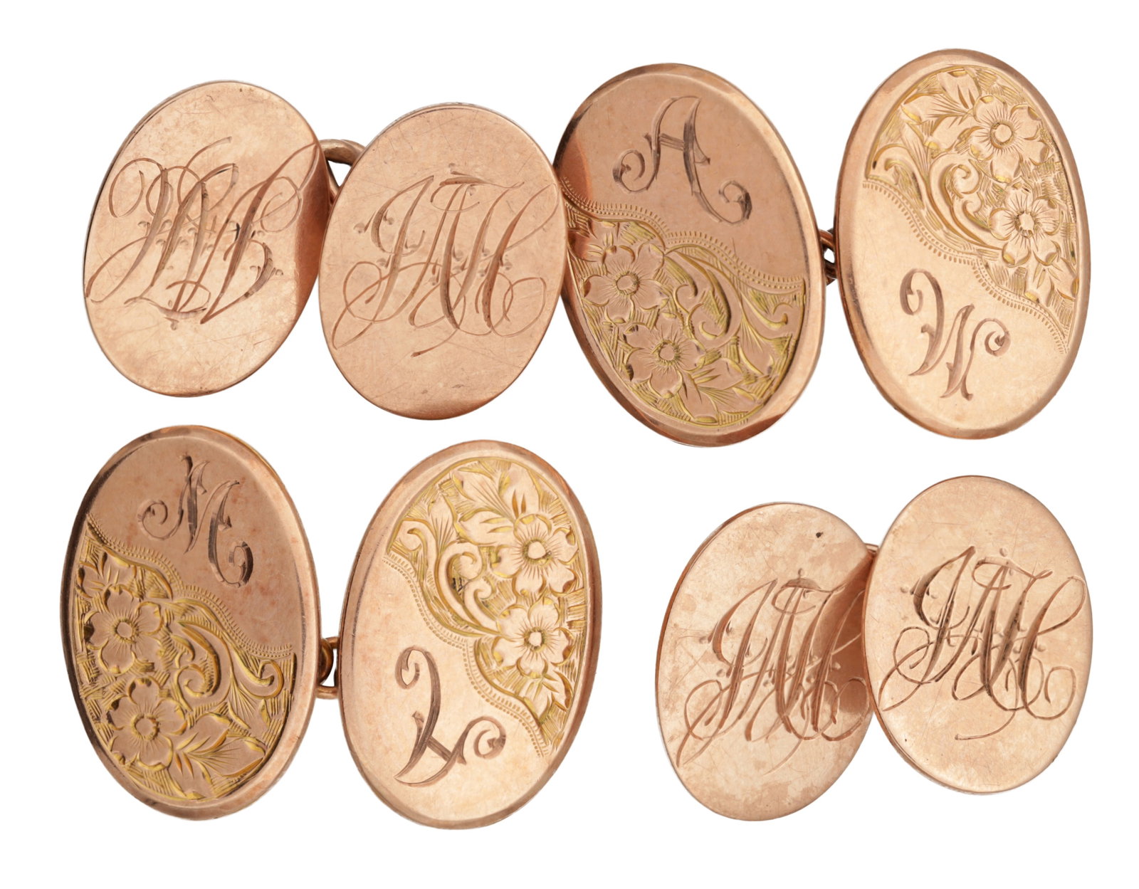 TWO PAIRS OF LATE 19TH CENTURY ENGLISH 9CT ROSE GOLD CUFFLINKS (1 of 2)