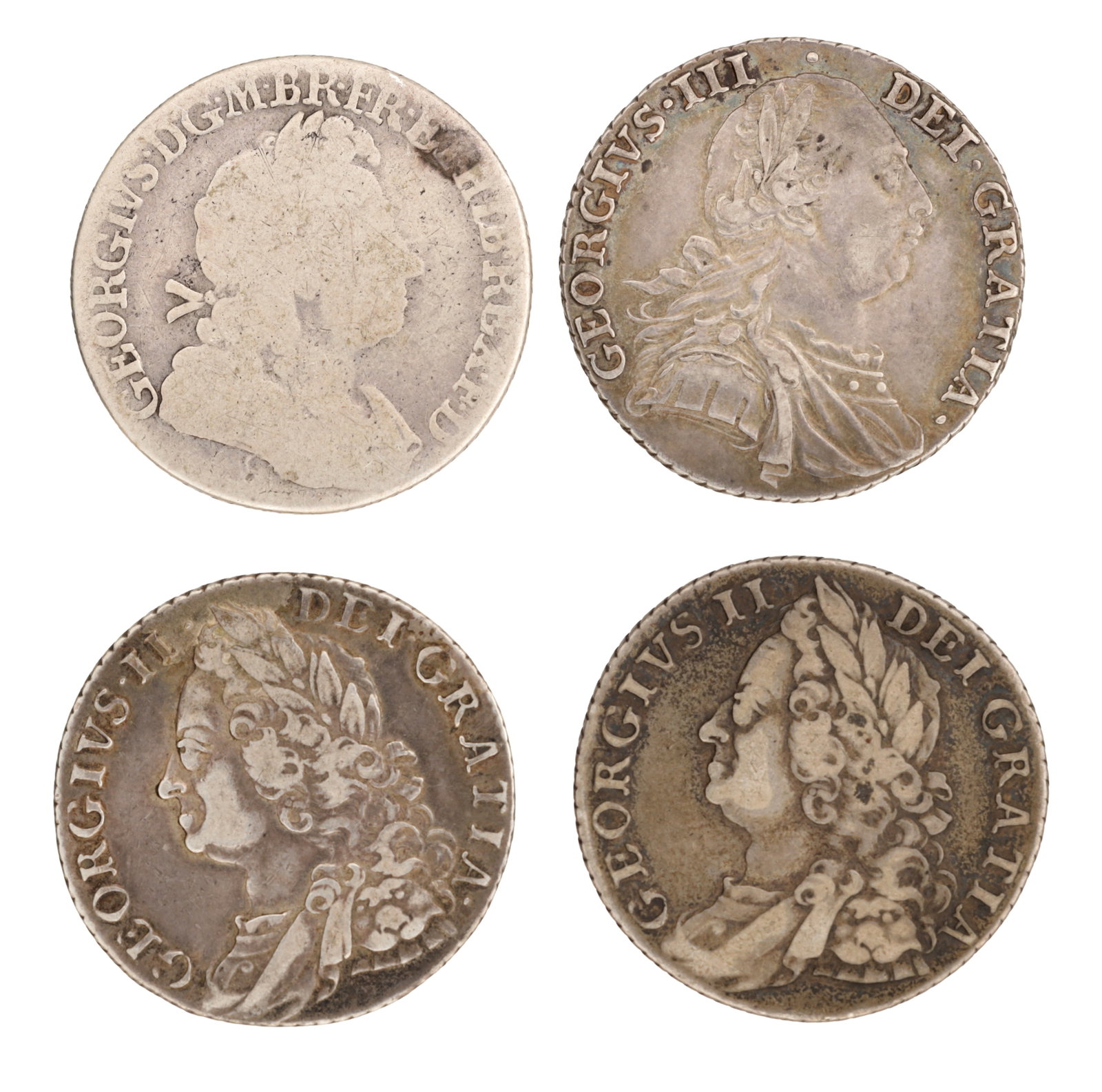 A COLLECTION OF FOUR 18TH CENTURY ENGLISH SILVER COINS (1 of 2)