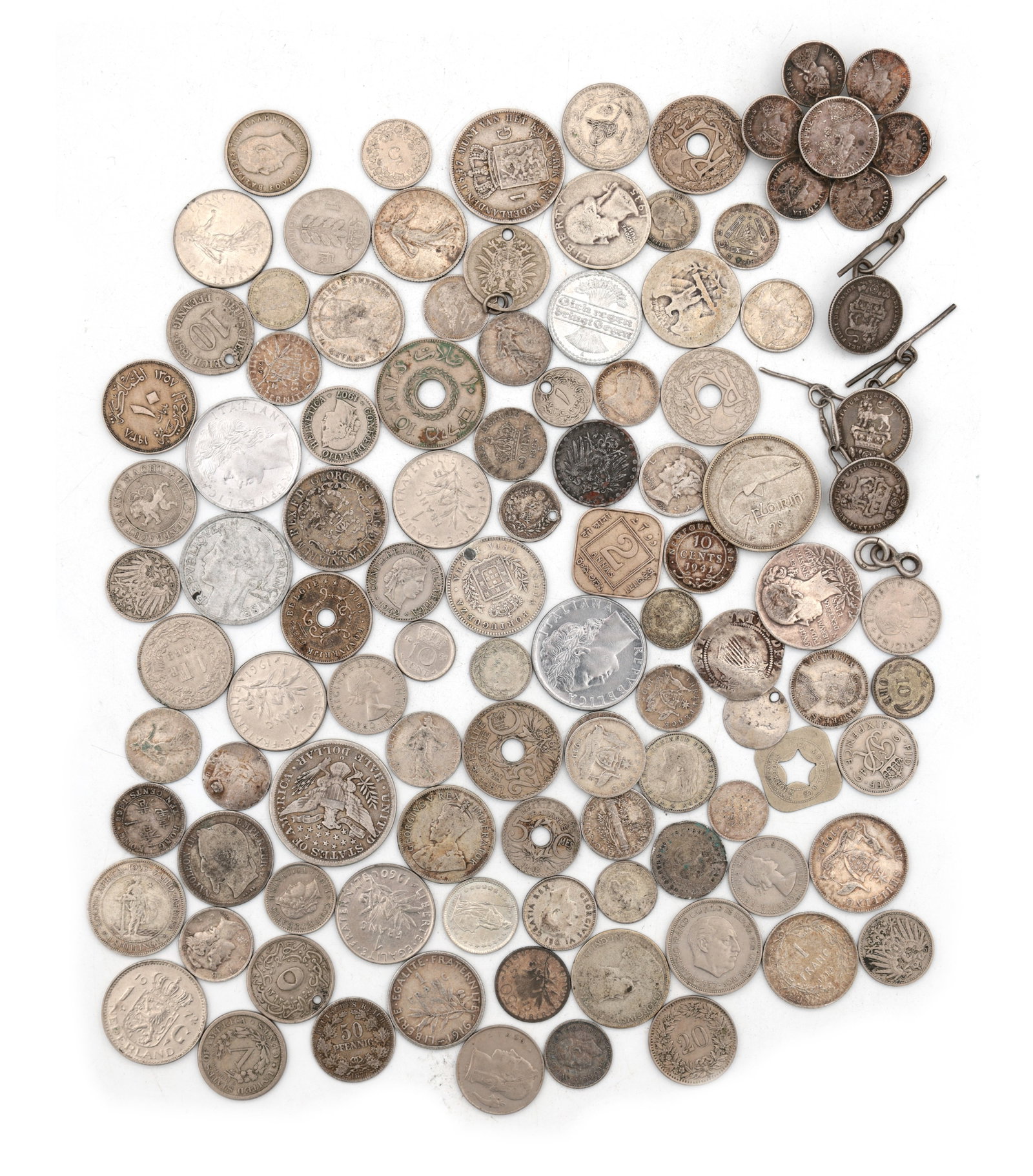 A LARGE QUANTITY OF MAINLY 19TH CENTURY SILVER AND OTHER METAL COINS (1 of 6)