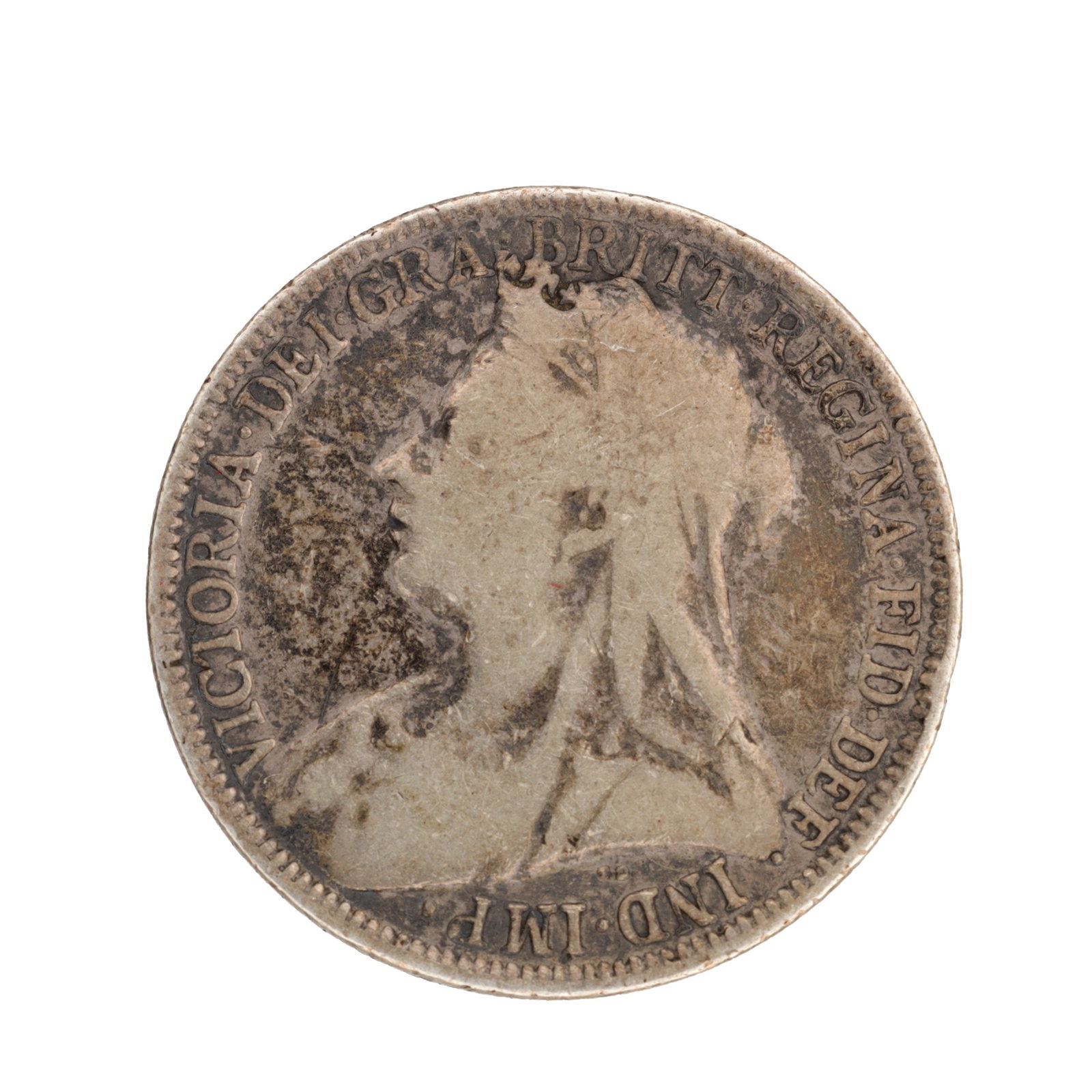 A 1901 VICTORIA ENGLISH SILVER FLORIN: A 1901 VICTORIA ENGLISH SILVER FLORIN of veiled bust type, the obverse with the veiled bust left and legend VICTORIA DEI GRA BRITT REGINA FID DEF IND IMP, the reverse with crowned cruciform shields an