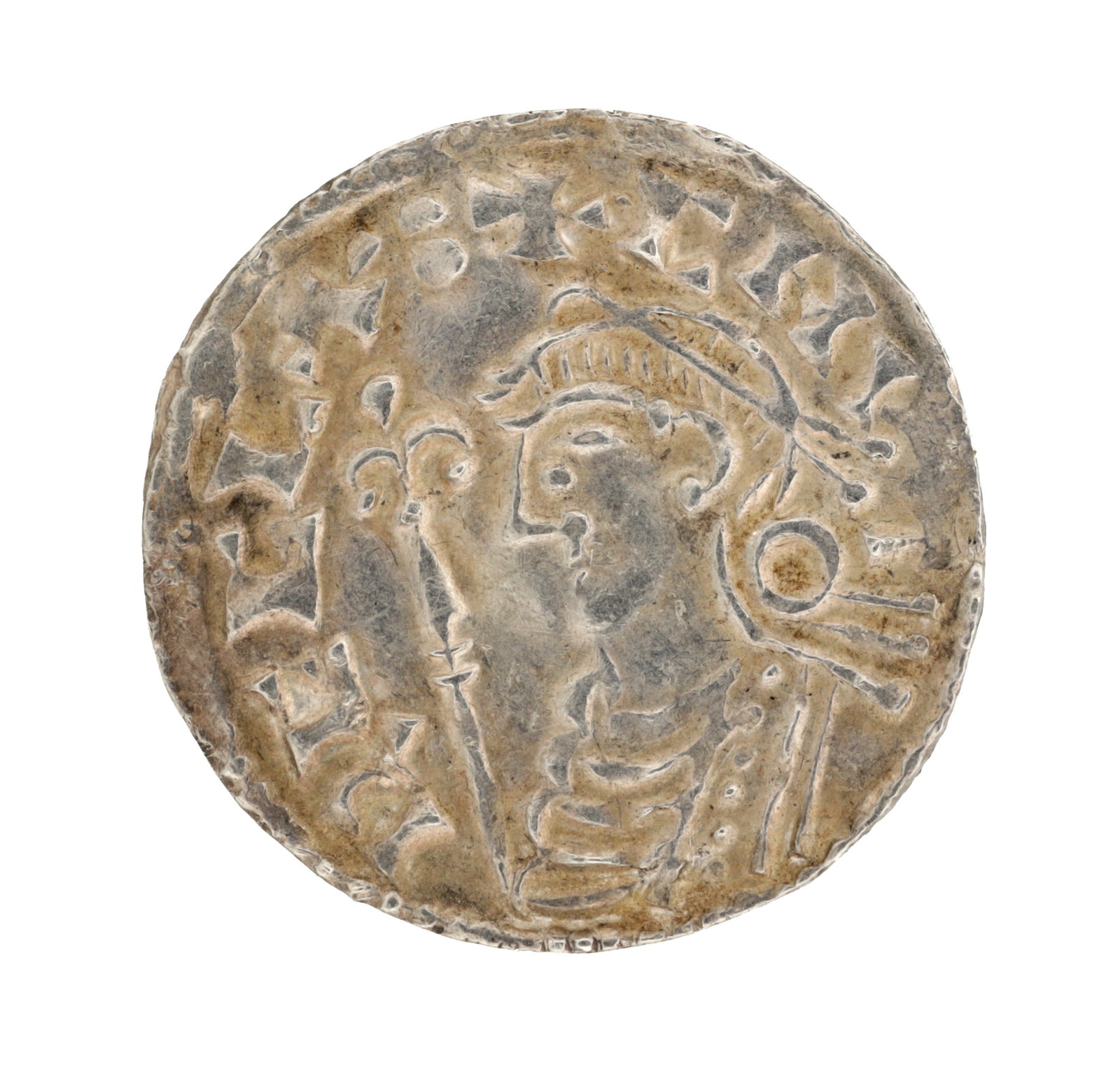 AN EARLY 11TH CENTURY ENGLISH SILVER PENNY OF KING CANUTE SHORT CROSS TYPE (1 of 2)