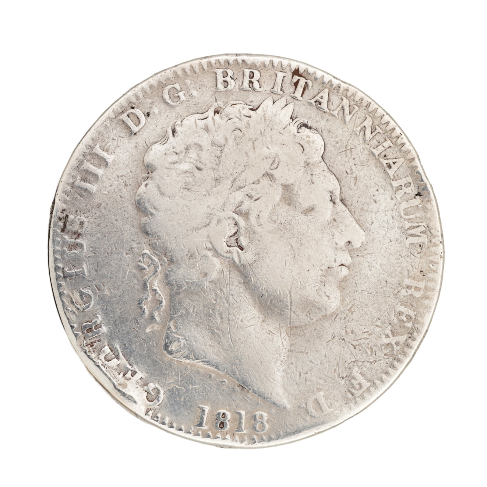 AN 1818 GEORGE III ENGLISH SILVER CROWN (1 of 2)