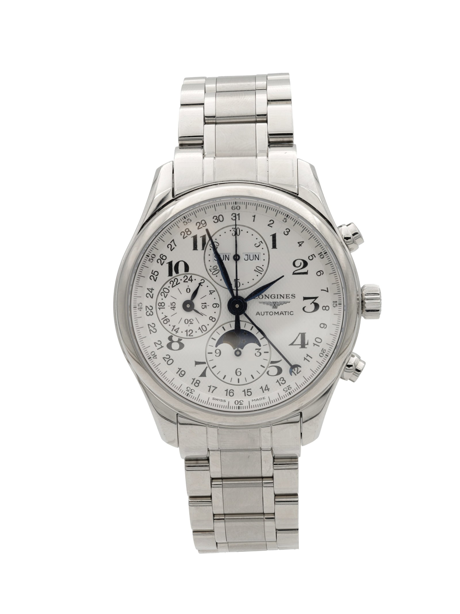 A GENTLEMAN'S STEEL LONGINES MASTER COLLECTION TRIPLE CALENDAR MOONPHASE WRIST WATCH (1 of 12)