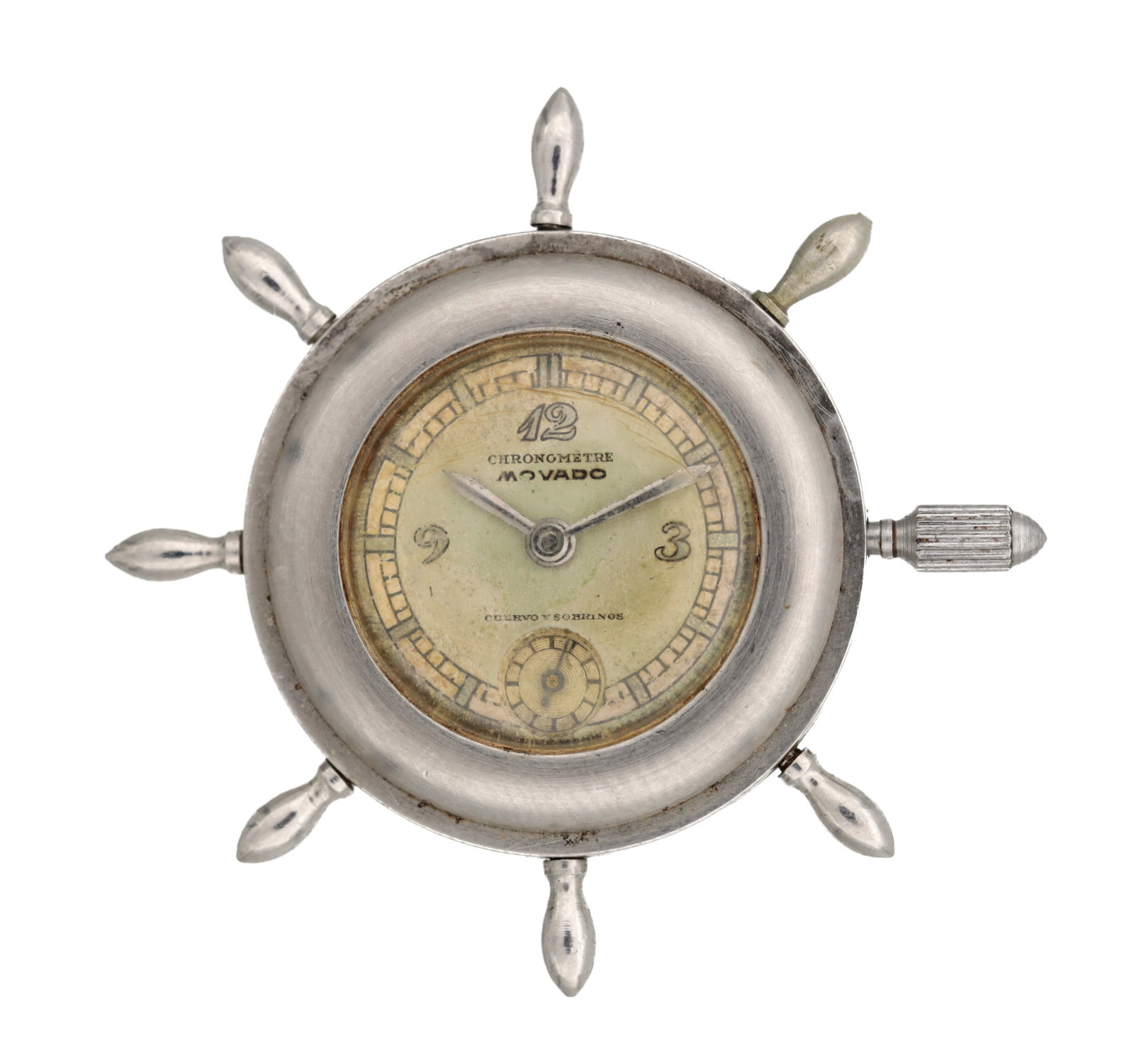 A 1930S MOVADO NOVELTY SHIP'S WHEEL LAPEL WATCH (1 of 2)