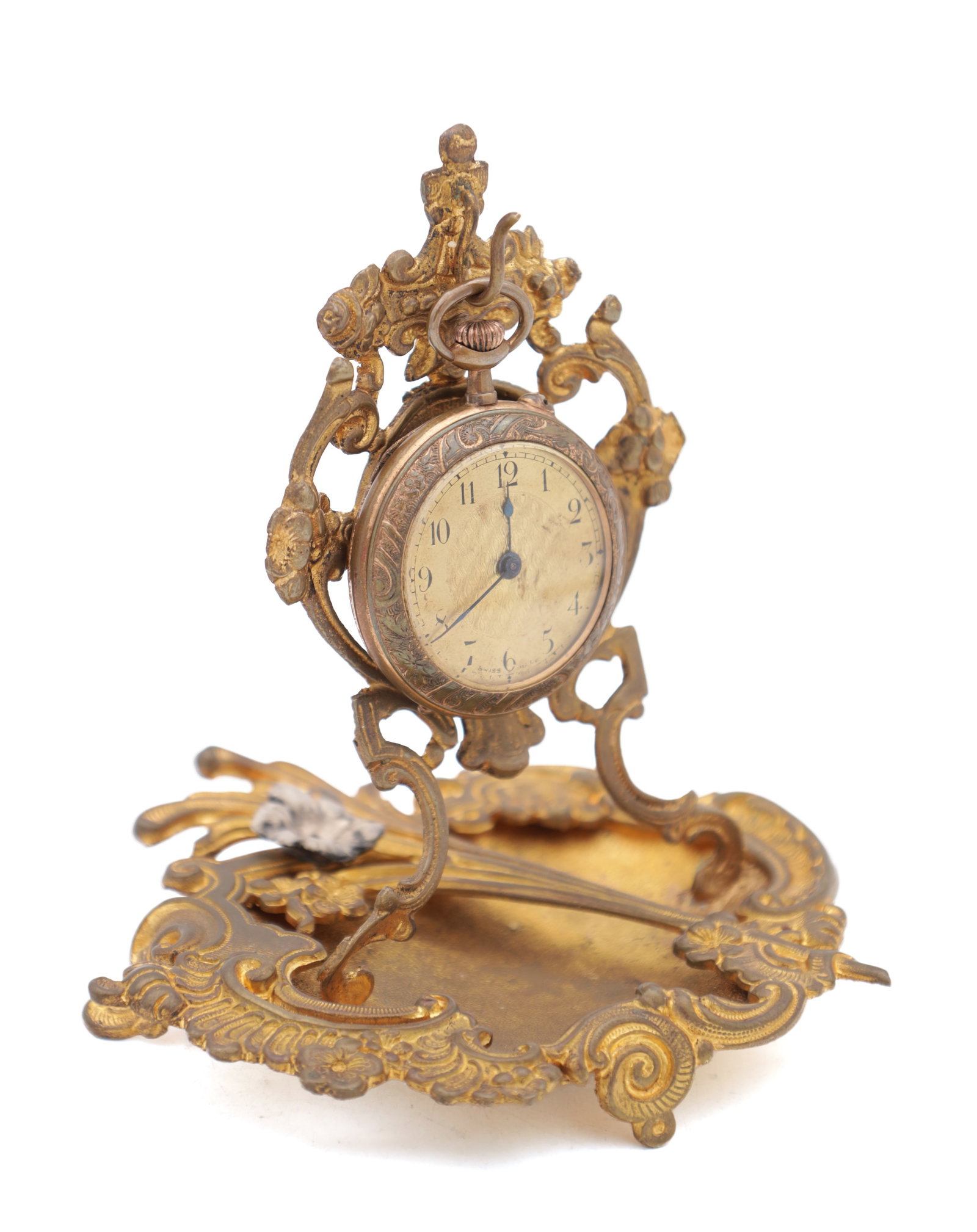 AN ART NOUVEAU BRASS WATCH HOLDER AND POCKET WATCH (1 of 5)