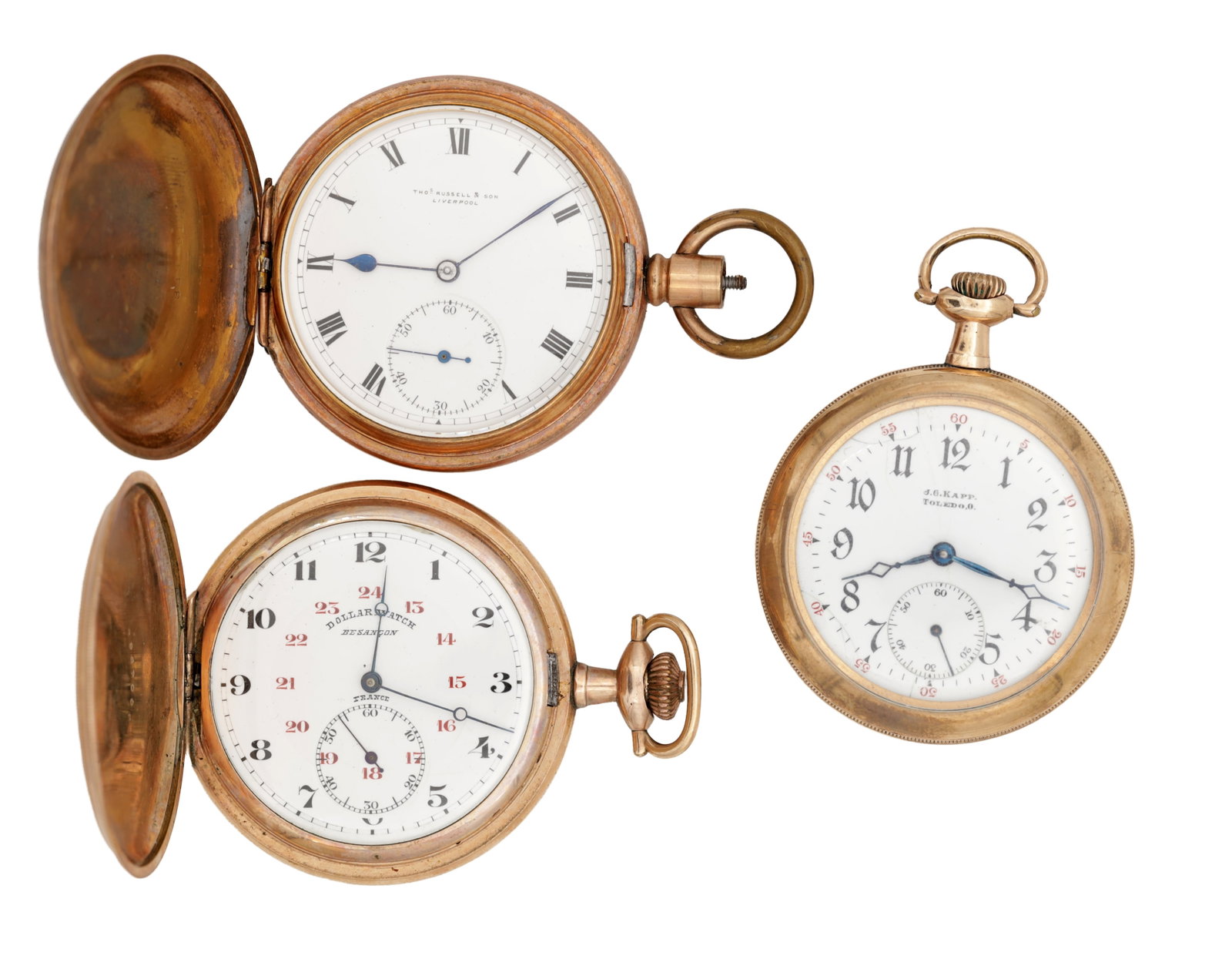 THREE ROLLED GOLD POCKET WATCHES (1 of 2)