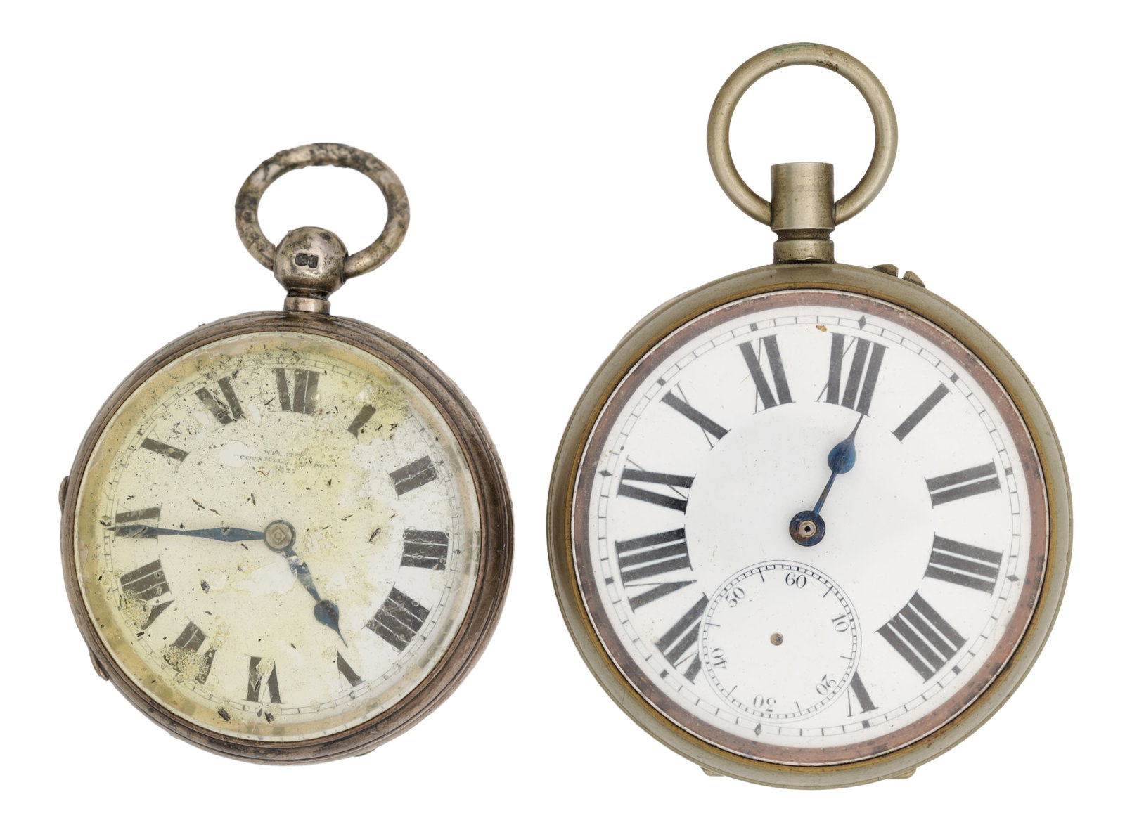TWO SILVER AND BASE METAL OPEN FACE POCKET WATCHES (1 of 2)