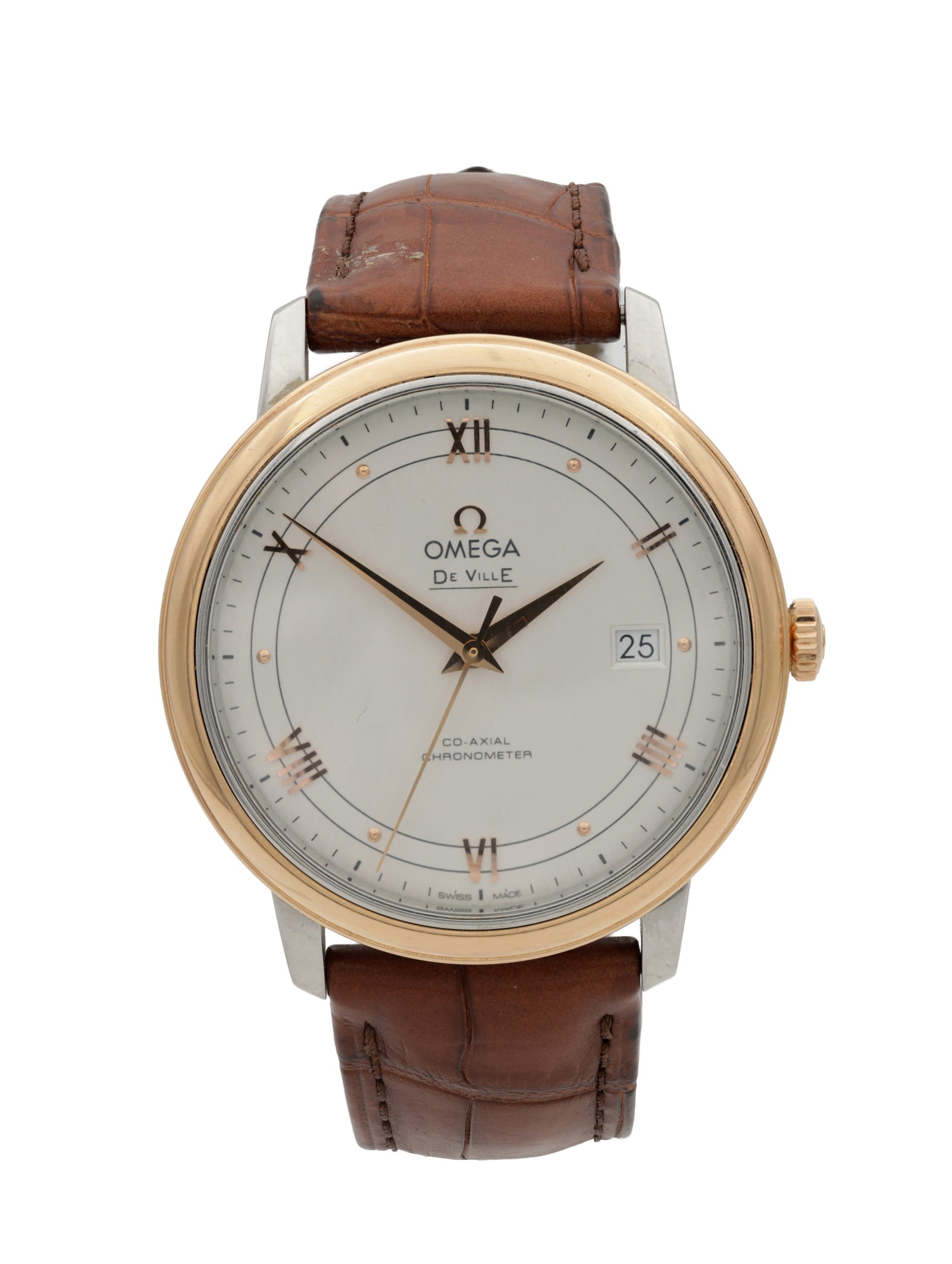 A GENTLEMAN'S STEEL AND GOLD OMEGA DE VILLE PRESTIGE CO-AXIAL CHRONOMETER WRIST WATCH (1 of 6)
