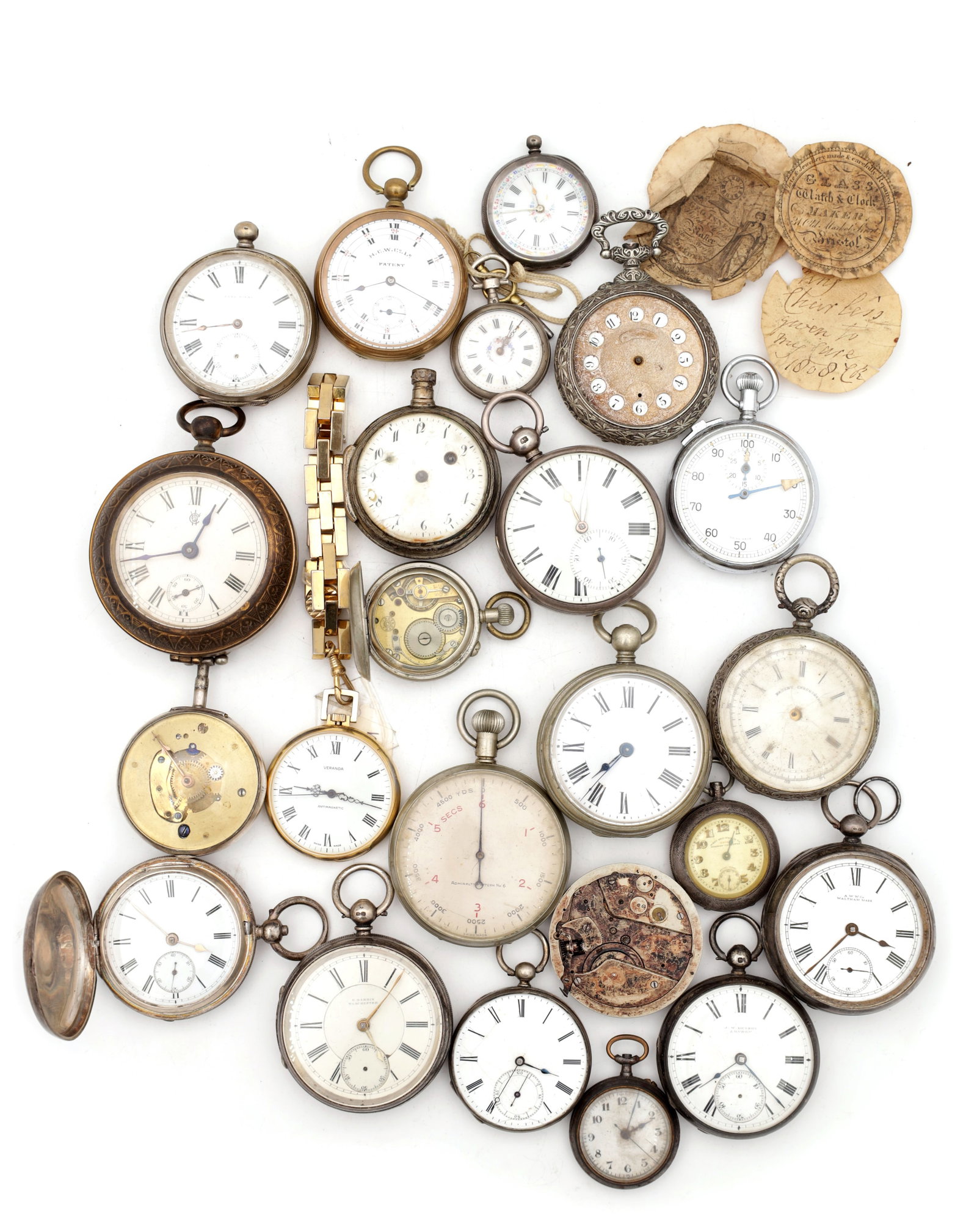 A COLLECTION OF SILVER AND BASE METAL POCKET WATCHES AND MOVEMENTS: A COLLECTION OF SILVER AND BASE METAL POCKET WATCHES AND MOVEMENTS comprising open face and hunter examples with enamel dials, key-wind and stem-wind types, assorted cases, dials and loose movements, 