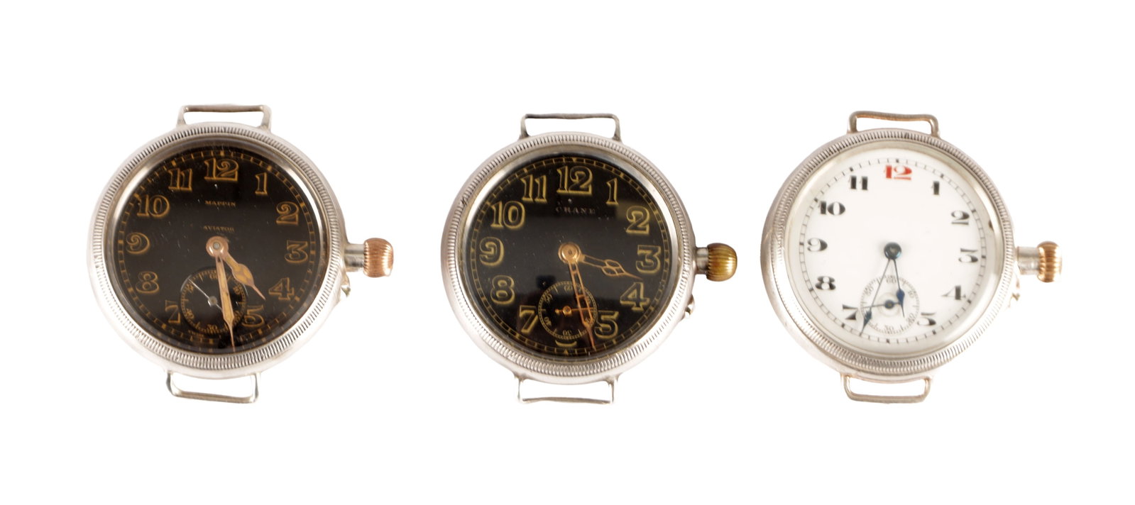 THREE EARLY 20TH CENTURY ENGLISH SILVER CASED TRENCH WATCHES, TWO BY LONGINES (1 of 8)