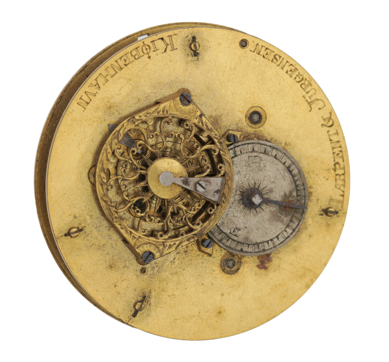 LARPENT & JURGENSEN A DANISH GILT BRASS POCKET WATCH MOVEMENT (1 of 2)