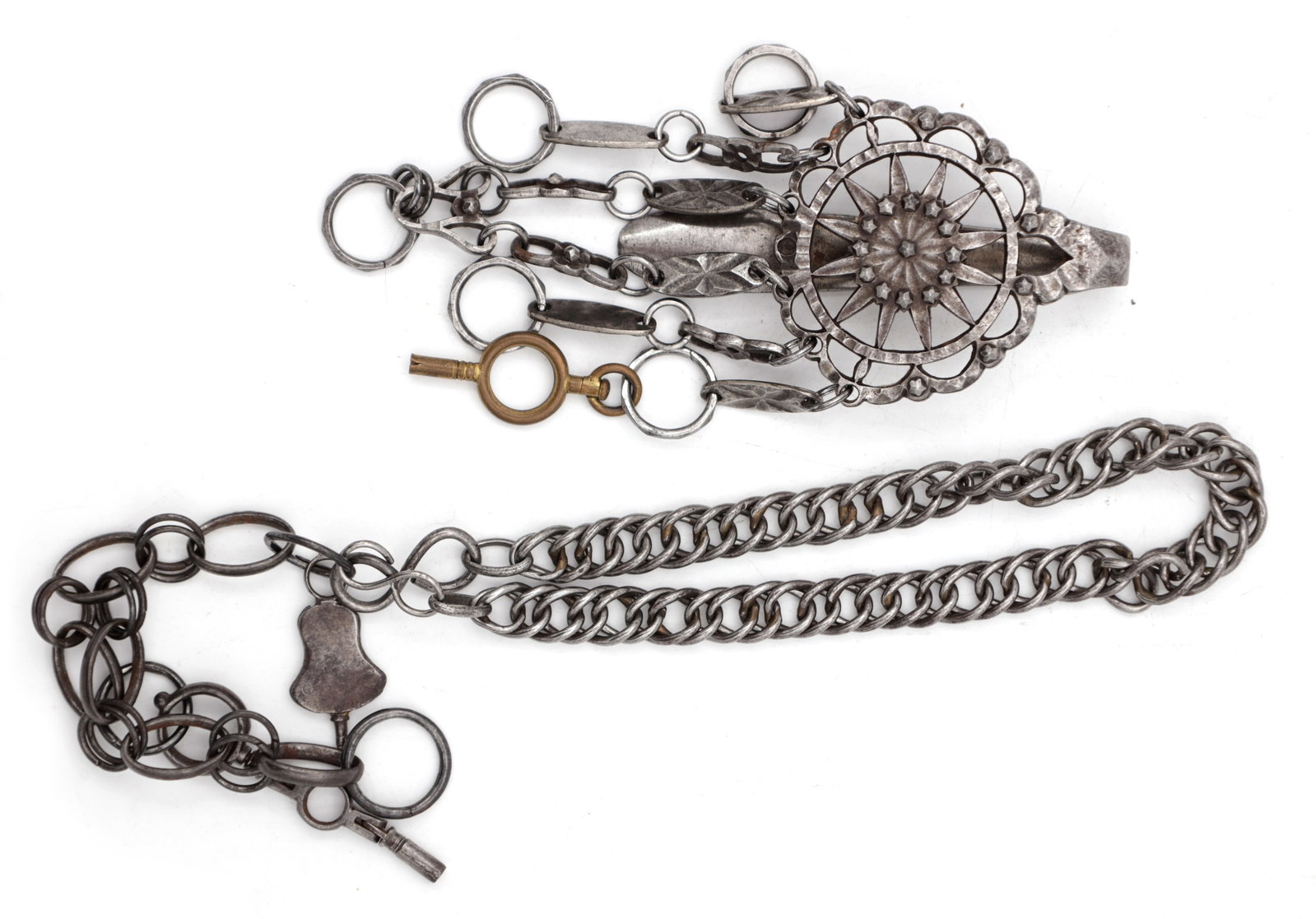 TWO 18TH CENTURY CUT STEEL WATCH CHAINS WITH WATCH KEYS (1 of 2)