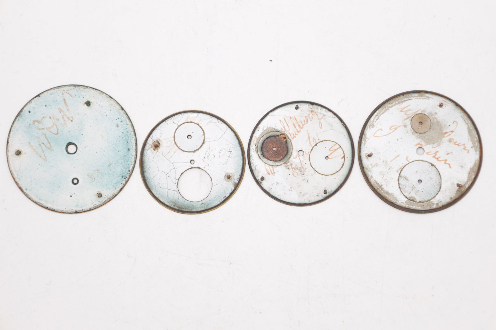 FOUR ENAMEL CHRONOMETER POCKET WATCH DIALS - 2